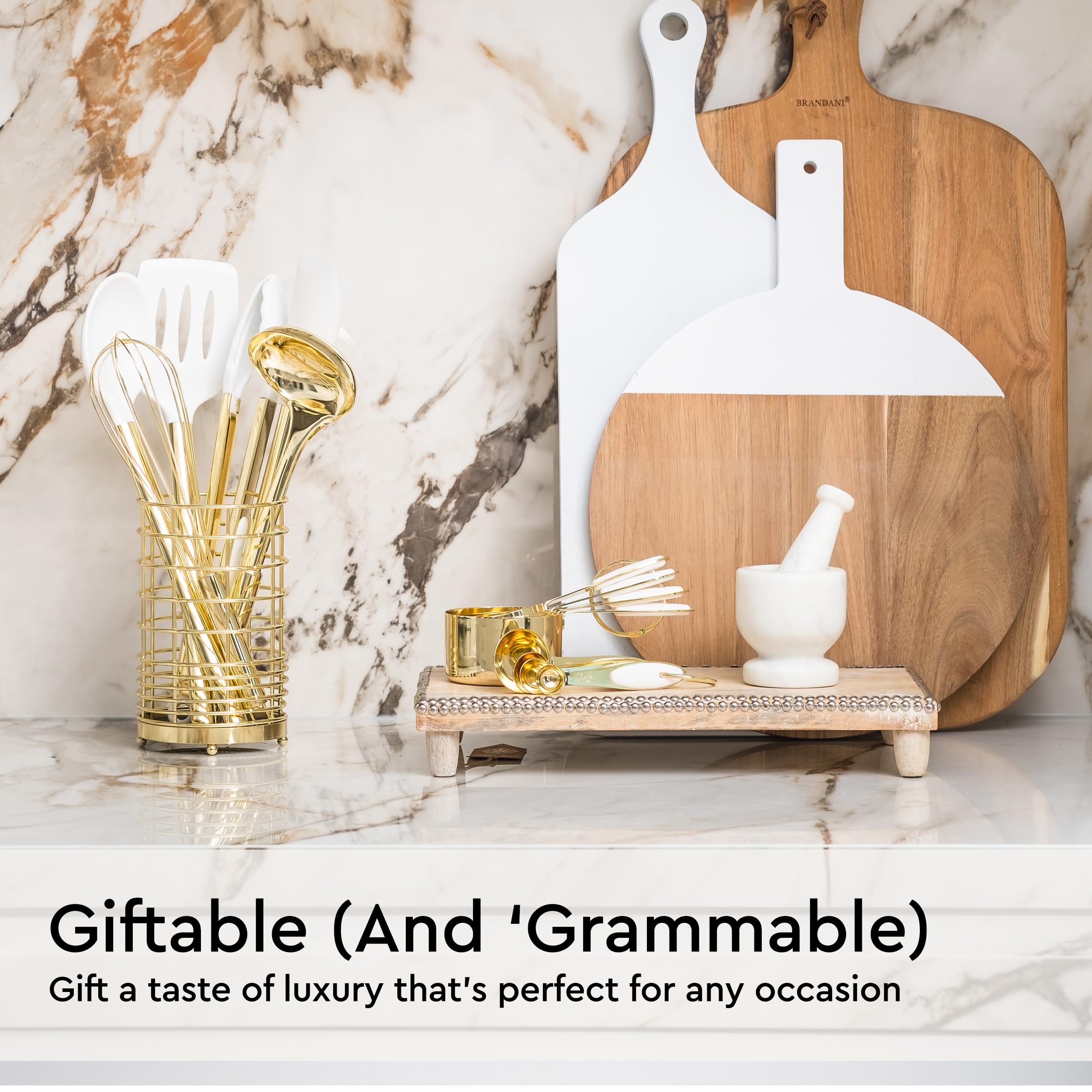 Premium 23-Piece White & Gold Kitchen Utensil Set - Includes Measuring Cups, Spoons, Silicone Cooking Tools & Utensil Holder - Perfect for Baking, Cooking & Modern Kitchen Decor - Ideal Gift for Home Chefs & Housewarming Parties