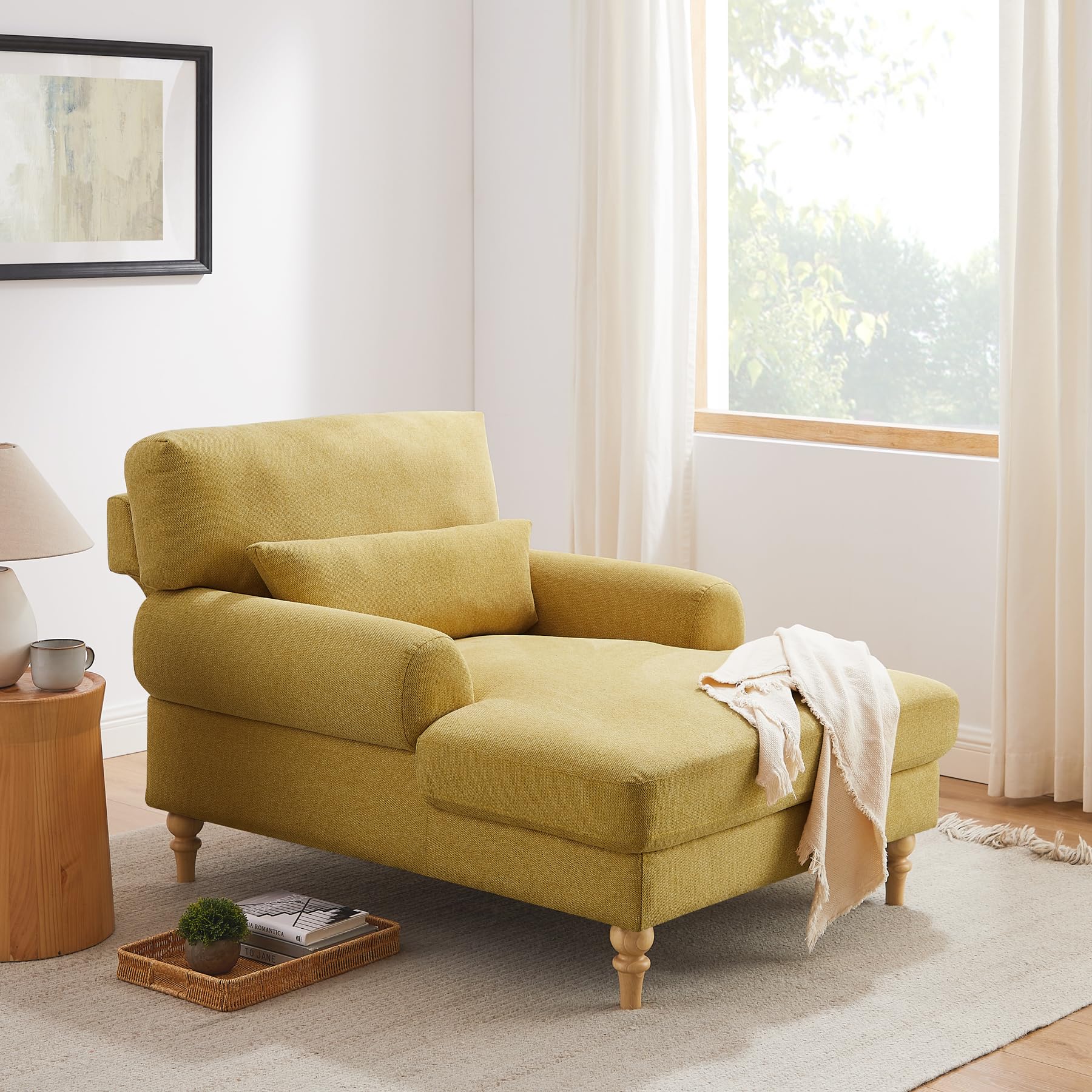 Adjustable Chaise Lounge Chair - Modern Upholstered Recliner Sofa for Indoor Use | Sleeper Chair for Bedroom, Living Room, Study & Office | Yellow Leisure Furniture | Perfect for Relaxing, Napping & Small Space Living