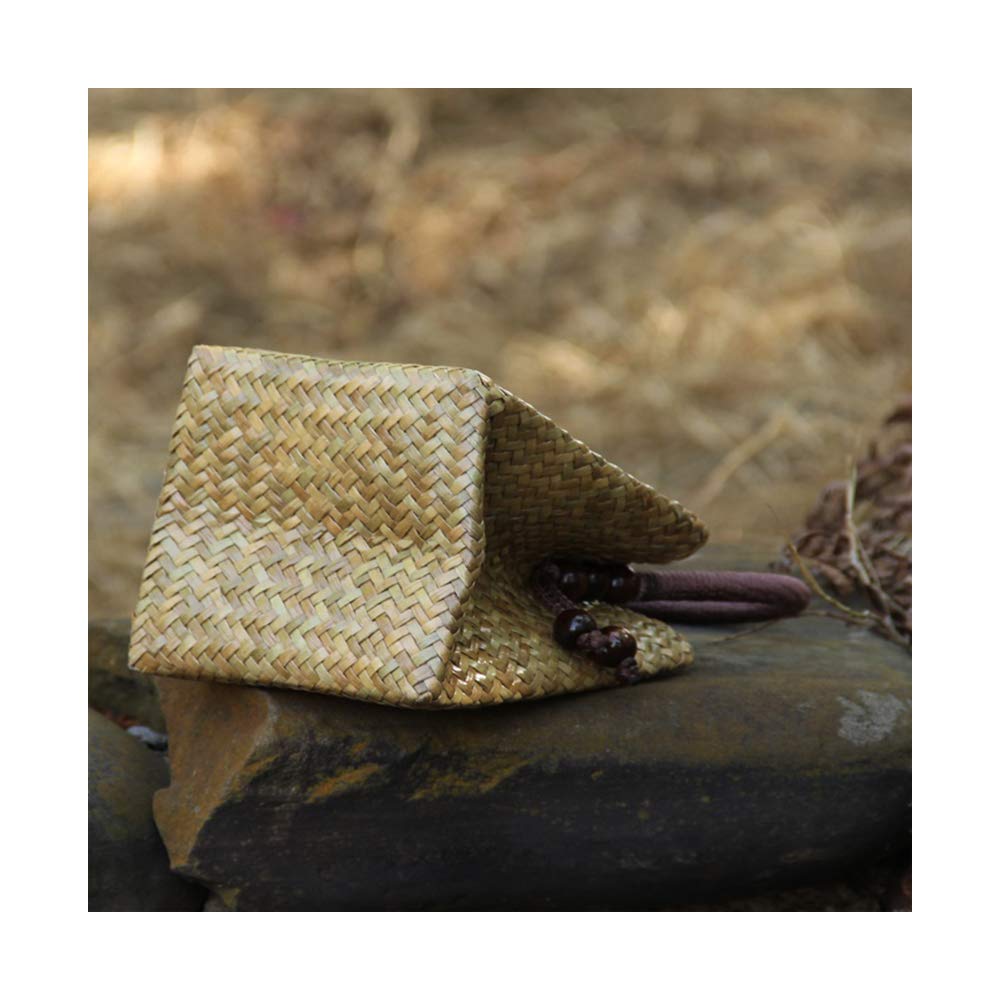 Mini Retro Straw Handbag - Boho Rattan Tote with Wood Bead Tassel for Beach & Travel