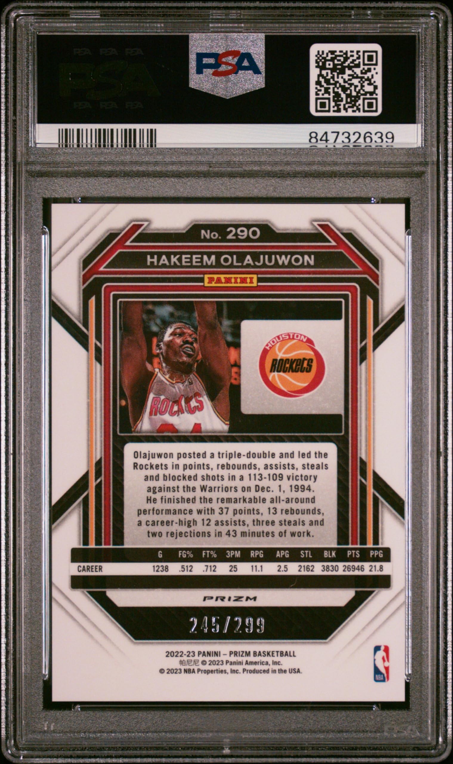 Hakeem Olajuwon 2022 Panini Prizm Red Basketball Card #290 PSA 8 Graded - Rare NBA Collectible for Basketball Fans & Card Investors | Perfect for Display, Trading, and Memorabilia Collections