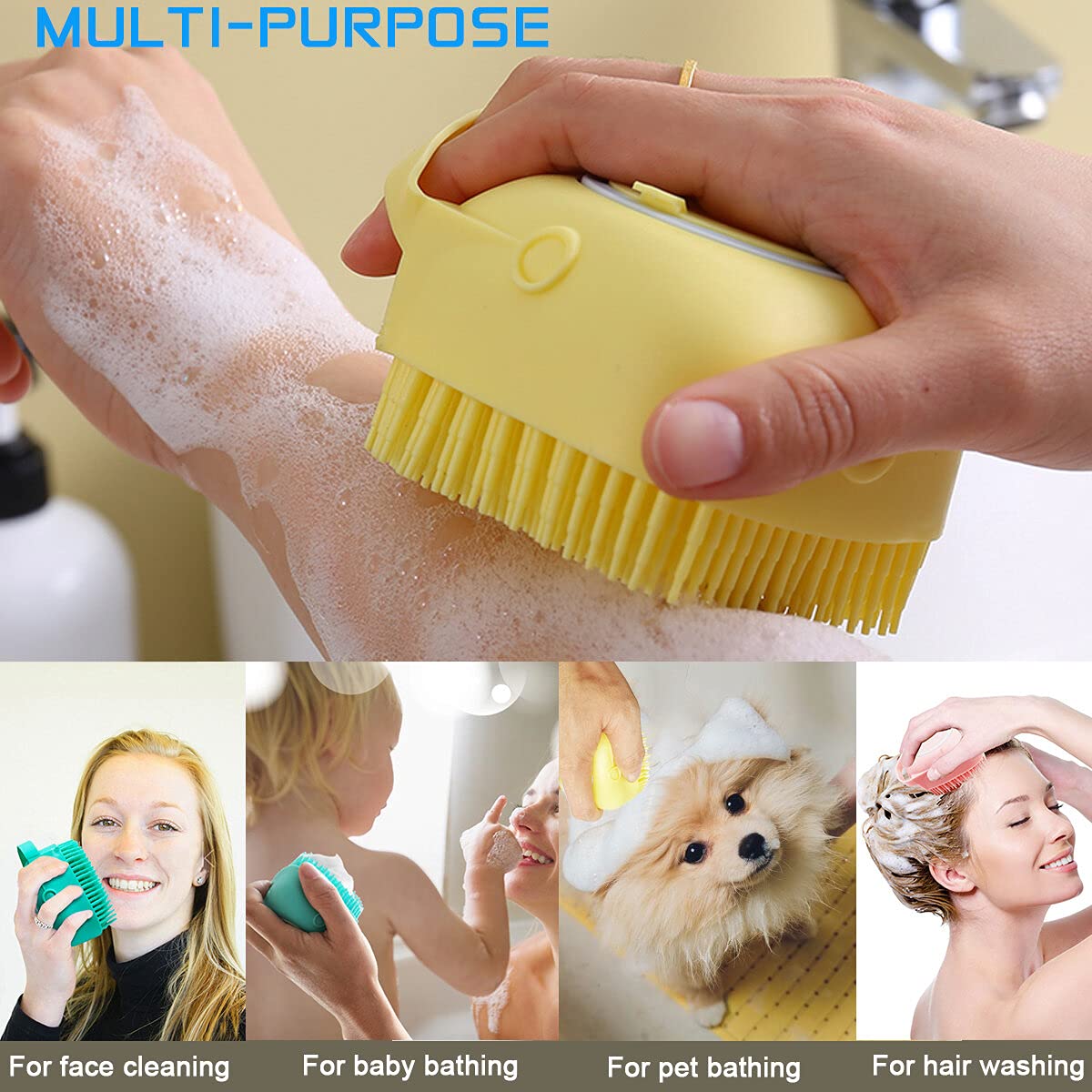OTAVILEM Silicone Body Scrubber with Soap Dispenser - 3 Pack Exfoliating Shower Brushes for Soft Skin Care | Gentle Bath Loofah for Babies, Kids, Women, Men & Pets | 3 Colors | Perfect for Daily Shower Routine & Spa-Like Exfoliation at Home