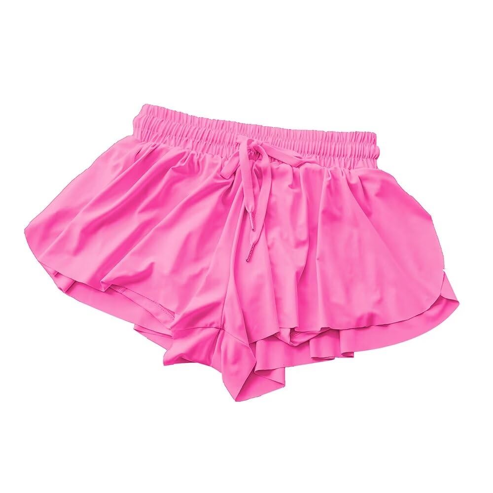 Girls 2-in-1 Flowy Athletic Shorts with Spandex Liner & Pockets - Butterfly Design for Teens - Perfect for Running, Sports & Workout | Gym, Yoga & Casual Wear
