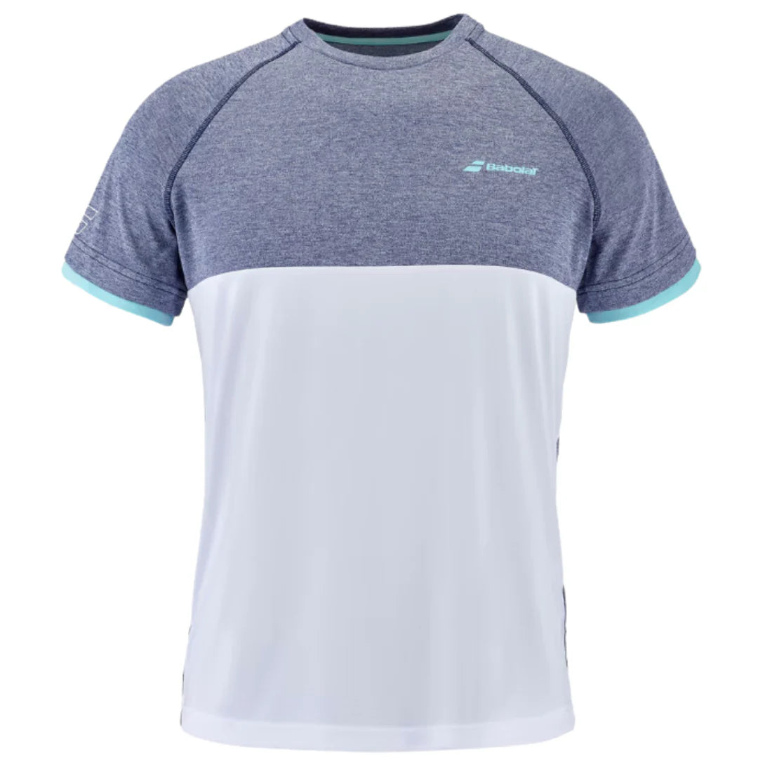 Babolat Play Crew Neck Men's T-Shirt - White & Heather Blue - Comfortable Tennis & Casual Wear for Men