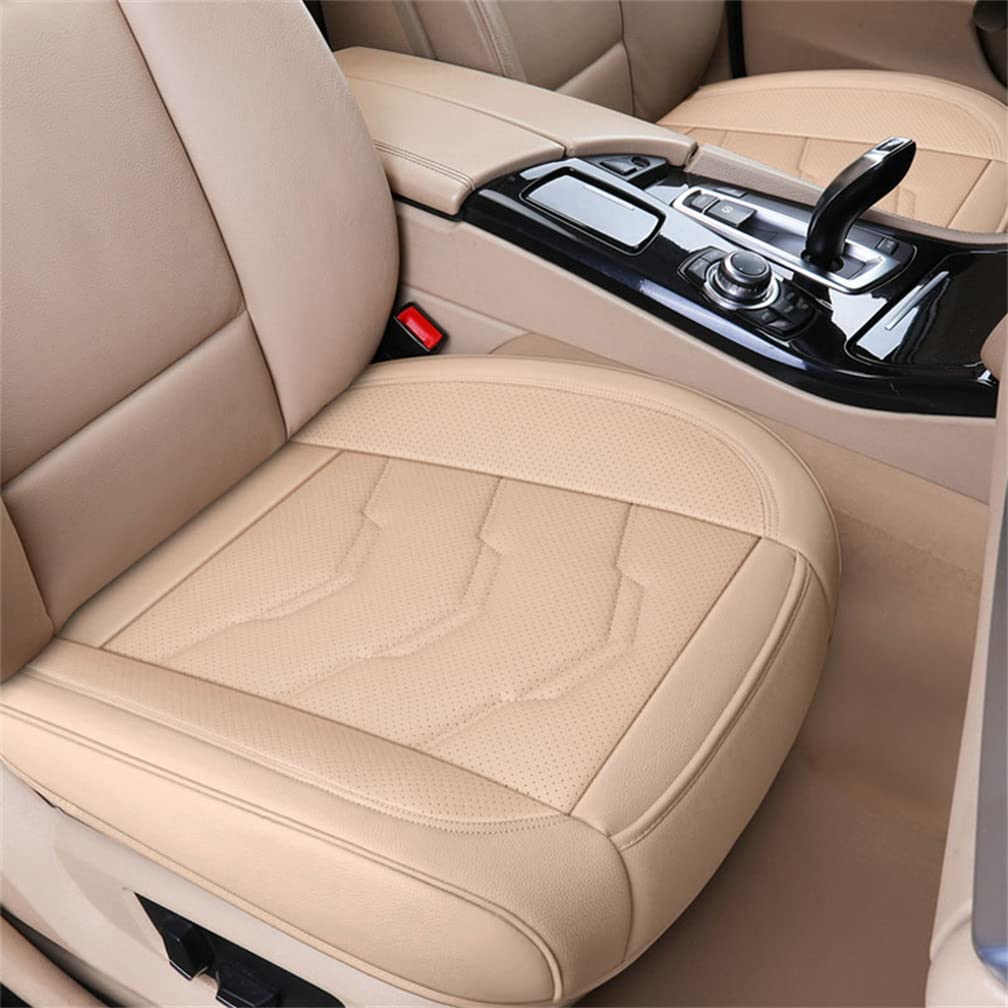 Universal PU Leather Car Seat Cushion - Front Base Protector with Full Wrapping Bottom Fits 95% Vehicles | Comfortable & Durable Beige Seat Cover for Cars, SUVs, Trucks | Perfect for Long Drives, Commuting & Protecting Original Seats