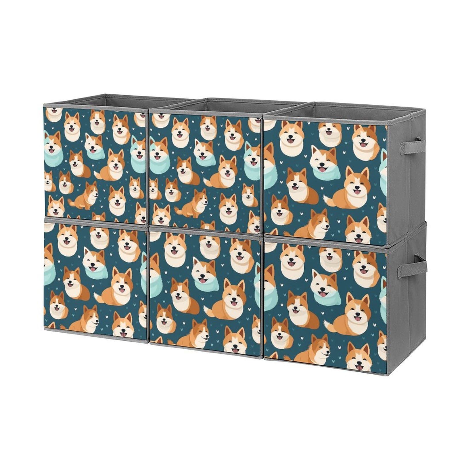 Foldable Storage Cubes Organizers - 6PCS Shiba Inu Themed Square Storage Bins with Handles for Home, Office & Kids Room Organization | Cute Japanese Dog Design