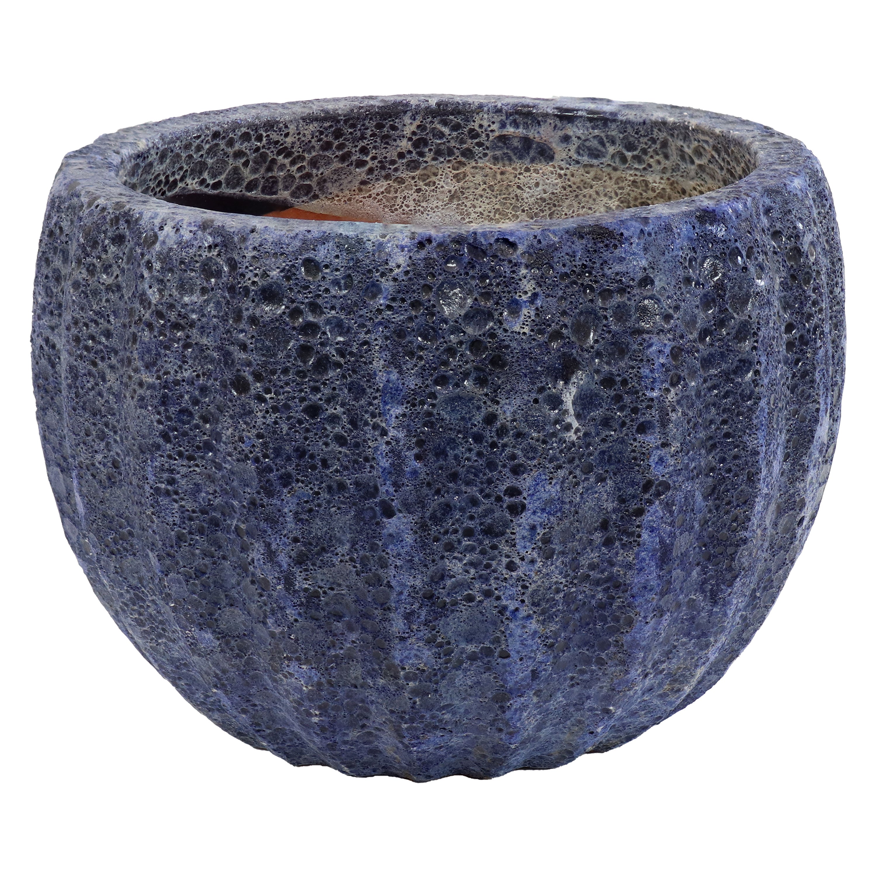 Sunnydaze 13.5 Inch Ceramic Flower Pot with Dark Blue Fluted Lava Finish - Perfect for Indoor Plants, Home Decor & Garden Decorations