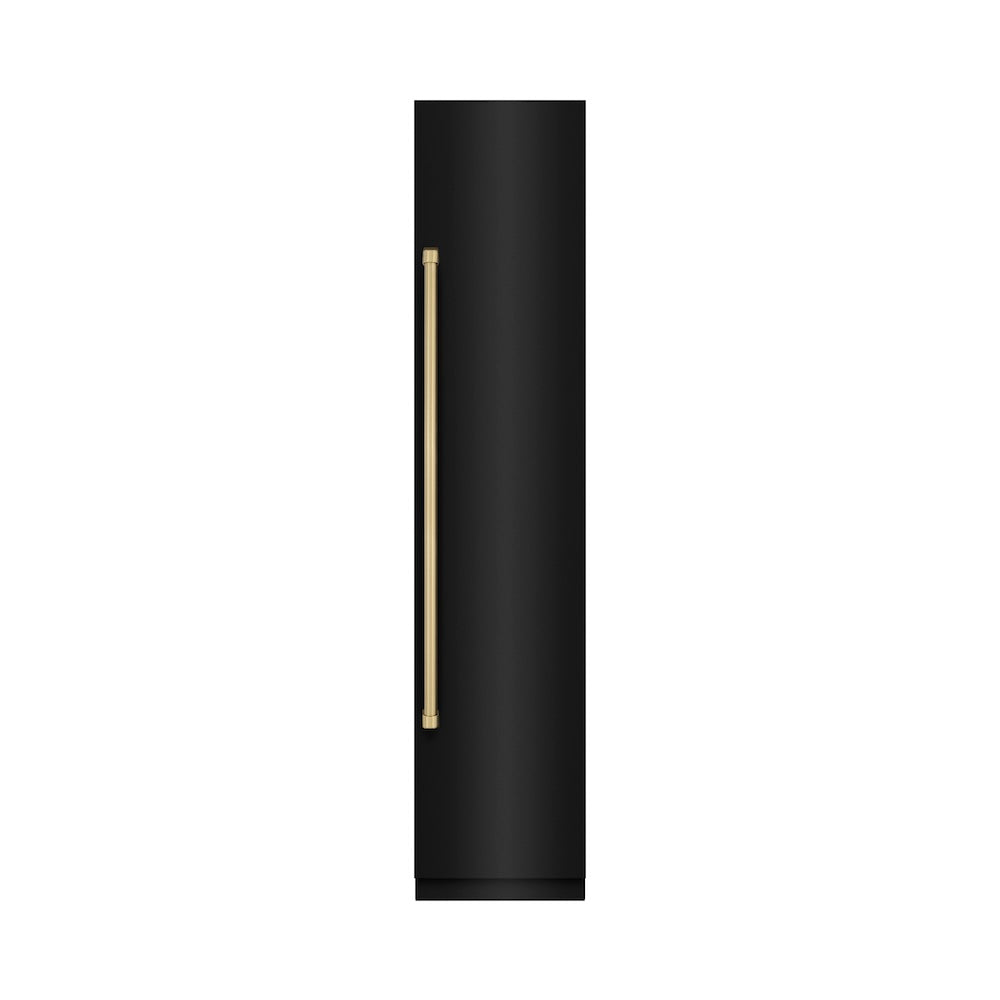 ZLINE Autograph Edition 18 Inch Right Hinge Column Freezer - 8.6 cu.ft Capacity, Black Stainless Steel with Graphite Gray Interior & Champagne Bronze Accents (RCFVRZ BS 18 CB) - Perfect for Home Kitchen, Basement, or Garage Storage