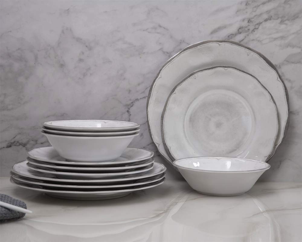 12-Piece Melamine Dinnerware Set - White Plates, Salad Plates & Bowls for Everyday Use | Durable & Lightweight Dish Set for Indoor/Outdoor Dining, Picnics, Camping & Parties
