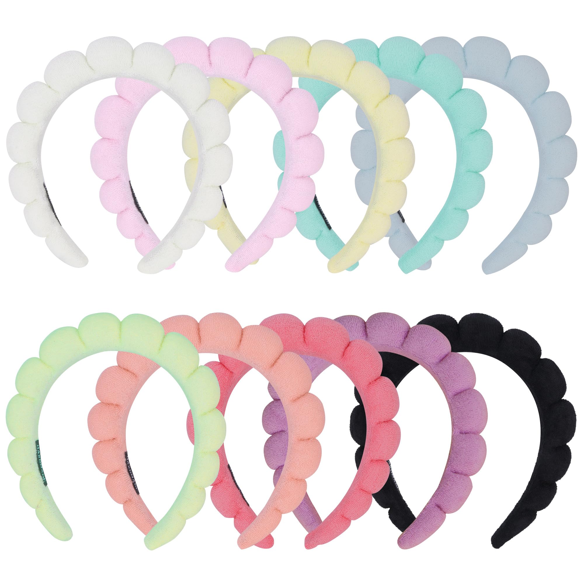 10 Pack Terry Cloth Spa Headbands for Women - Soft Makeup & Face Washing Headbands, Puffy Hair Bands for Girls (Multicolor) - Perfect for Skincare Routine, Salon Use & Home Spa Day