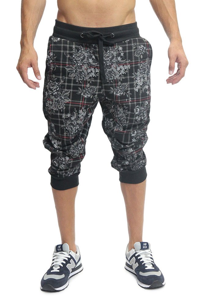 Victorious Floral Plaid French Terry Jogger Shorts for Women - Soft Stretchy Lounge Shorts with Pockets - Perfect for Yoga, Running, and Summer Outfits (JC392)
