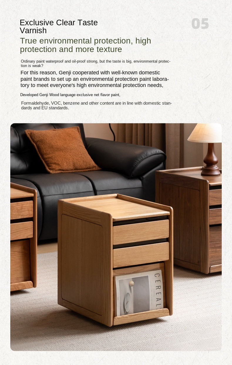 Solid Wood Mobile Nightstand - Oak, Cherry, Black Walnut - Perfect for Bedroom, Living Room & Small Spaces