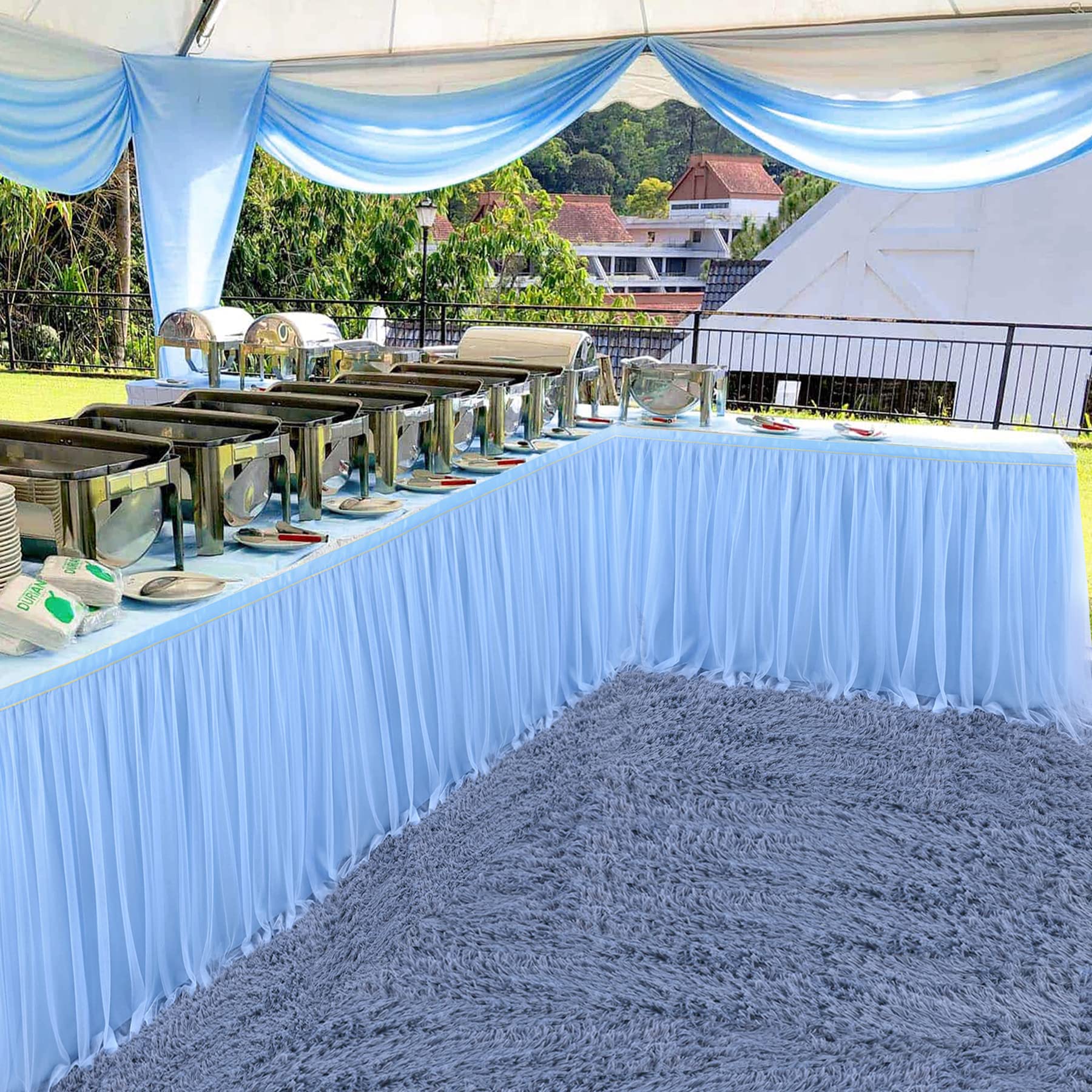 2 Pack 6ft Blue Tulle Table Skirts - Rectangle & Round Table Covers for Baby Showers, Birthday Parties, Weddings - Cake & Dessert Table Decorations (Perfect for Boy's Birthday, Baby Shower & Wedding Decor)