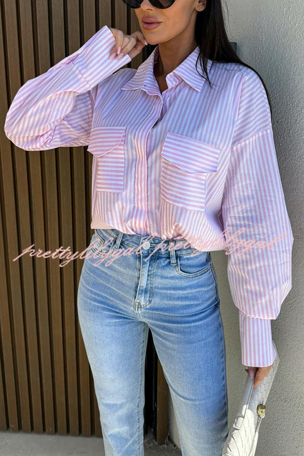 Stylish Stripe Print Lapel Long Sleeve Pocket Casual Shirt for Men - Perfect for Office, Business Meetings & Smart Casual Outfits