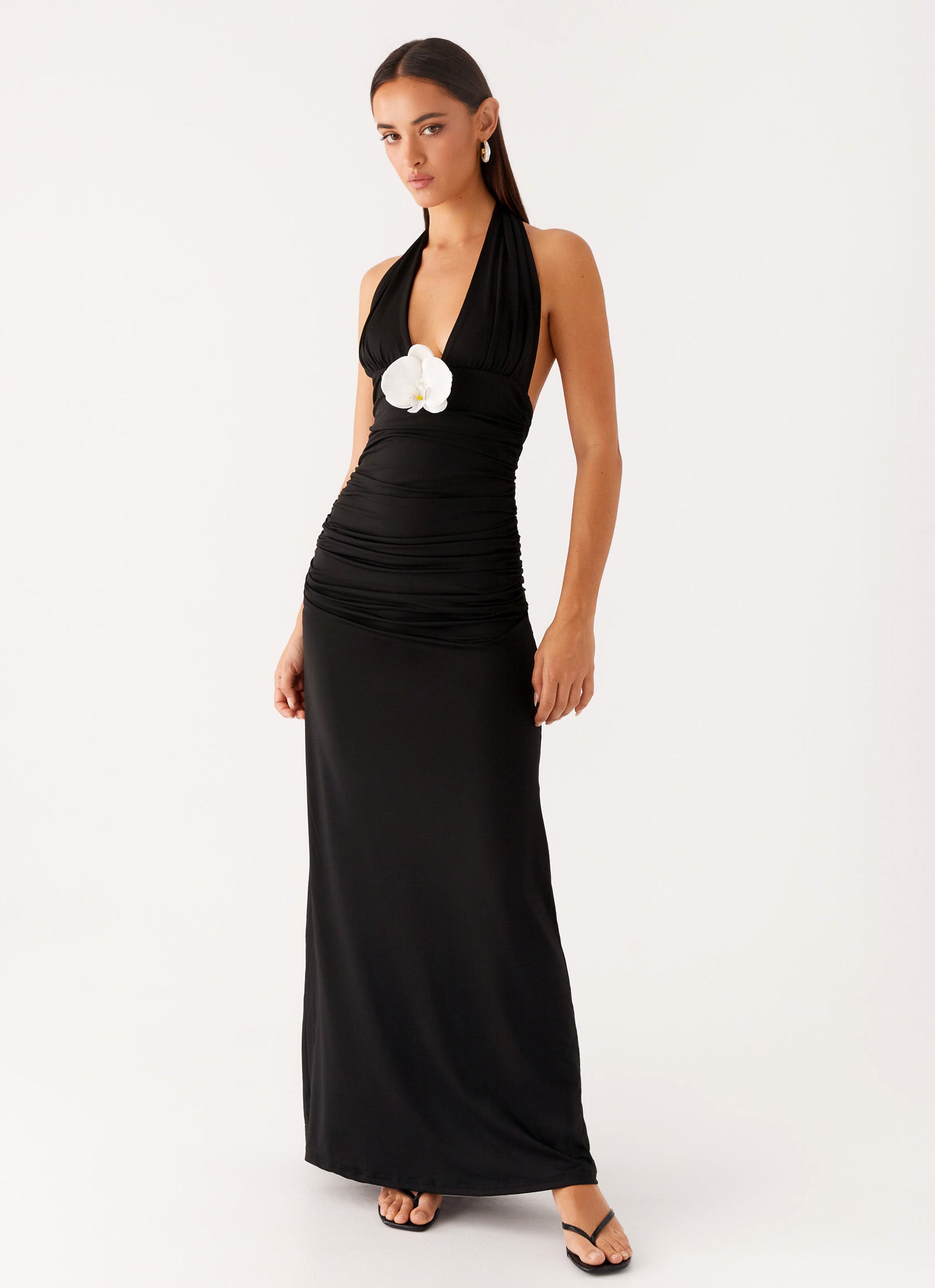 Adalie Women's Halter Neck Midi Dress - Elegant Black Summer Dress for Casual Outings, Beach Vacations & Date Nights
