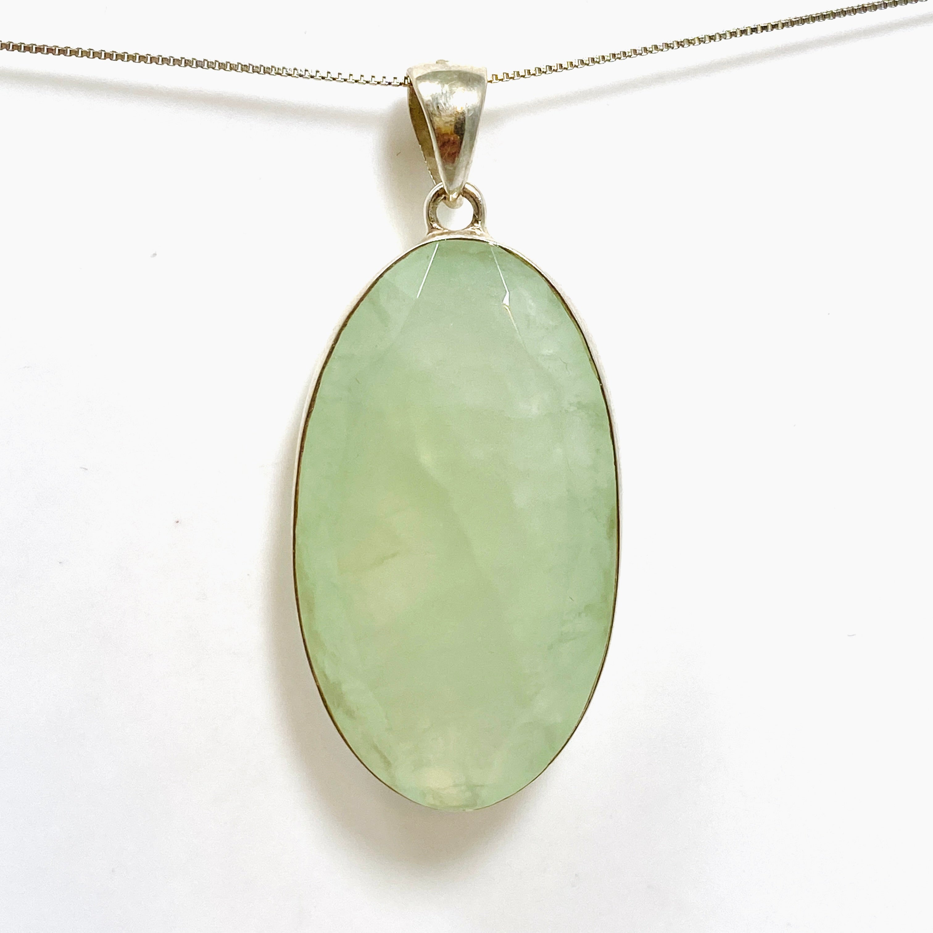 Natural Prehnite Oval Faceted Pendant Necklace - 925 Sterling Silver Jewelry for Women - Perfect for Daily Wear, Gift Giving & Special Occasions