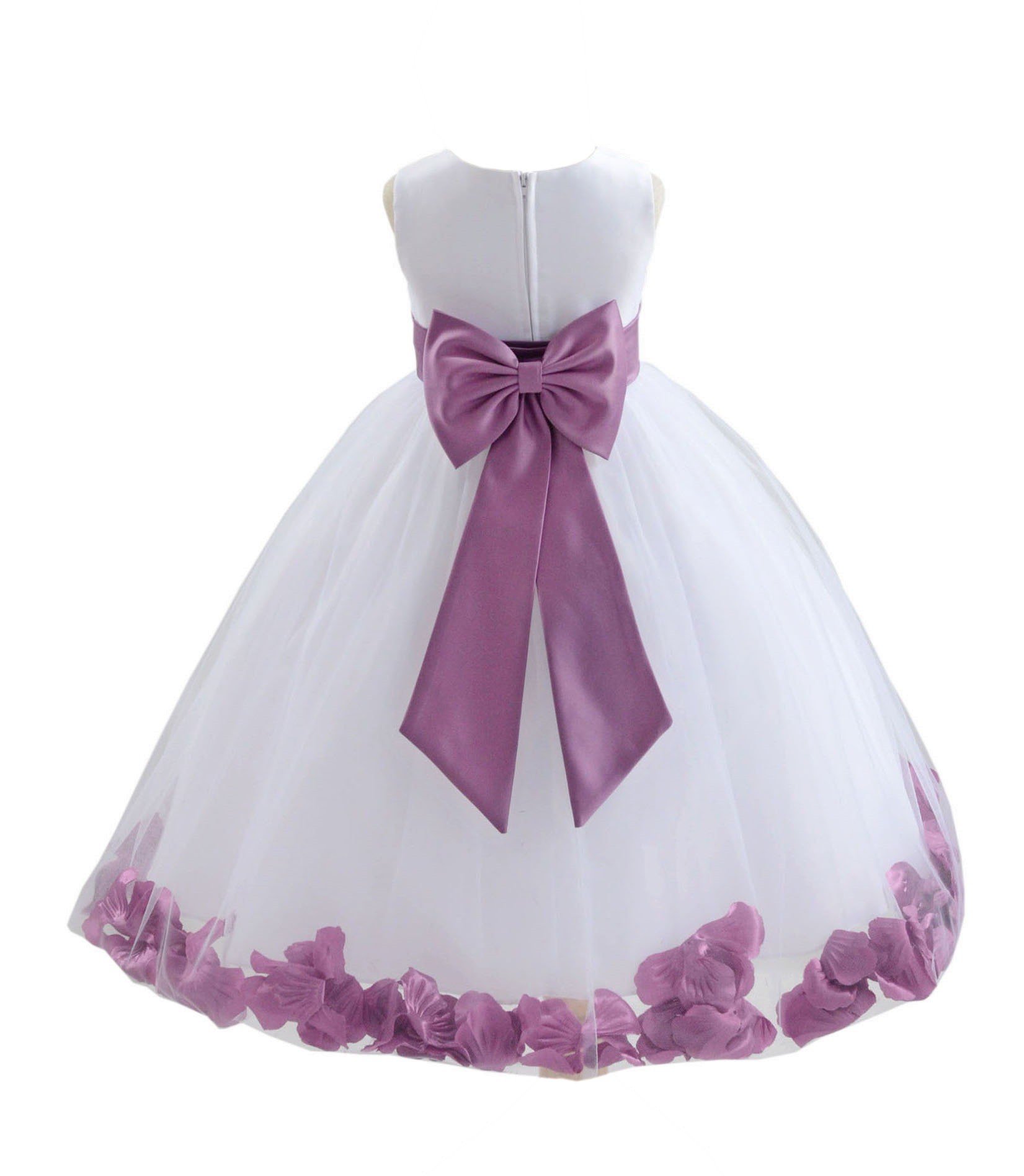 White Tulle Rose Petals Flower Girl Dress - Elegant Christening Gown for Weddings, Baptisms & Special Occasions (Style 302T, Size 8) | Perfect for Flower Girls, Pageants & First Communion Ceremonies
