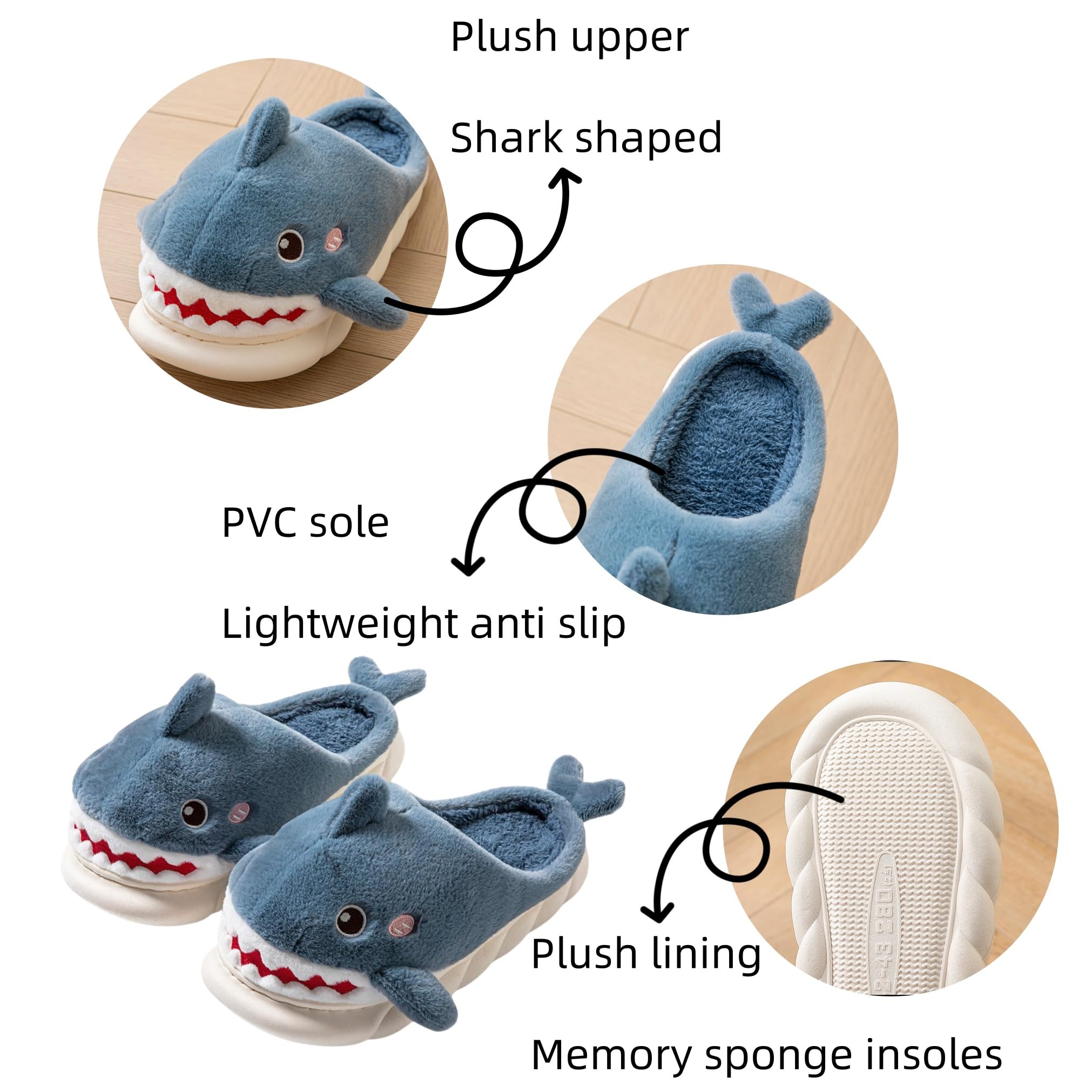 Cozy Shark Slippers for Women & Men - Fuzzy Cotton House Shoes for Adults - Warm Winter Indoor Footwear for Home, Lounge & Gift Giving