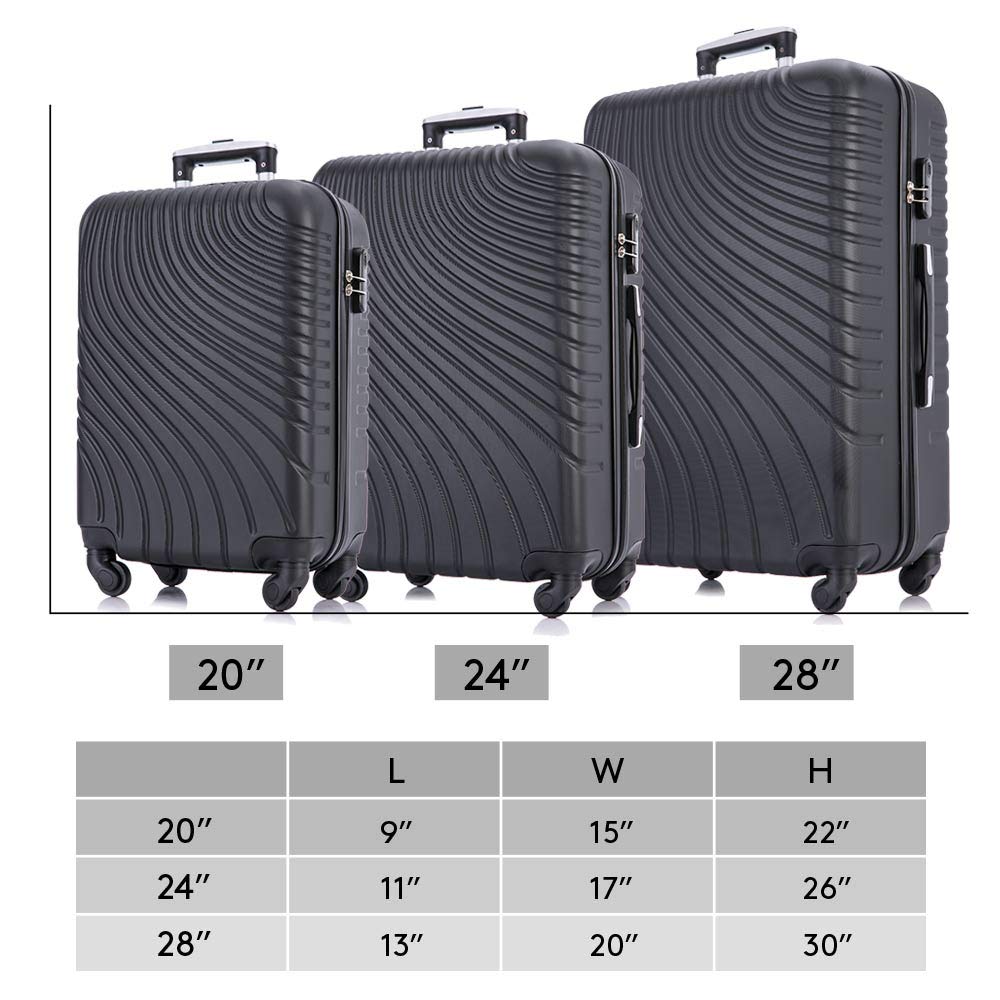 Apelila 3-Piece Hardshell Spinner Luggage Set - Lightweight Carry On Suitcase with 360° Wheels (Black) - Perfect for Air Travel, Business Trips & Weekend Getaways