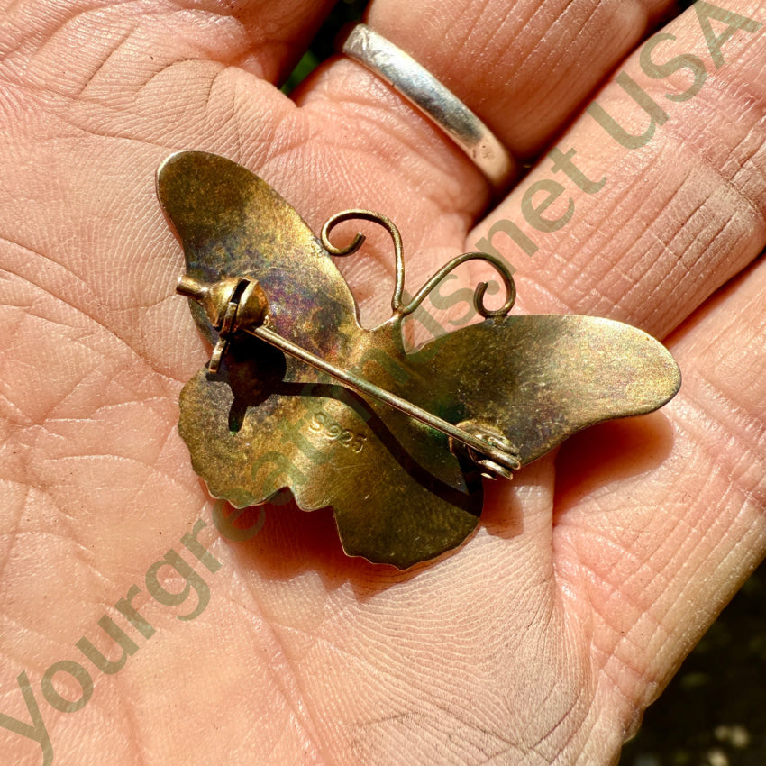 Vintage Gold Washed Guilloched Enamel Butterfly Brooch Pin - S925 Sterling Silver Jewelry for Women - Perfect for Weddings, Parties & Gift Giving