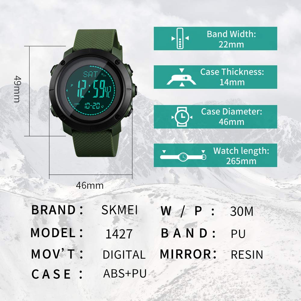 OEIPSMK Men's Digital Compass Watch - Military Sports Watch with Pedometer, Altimeter, Barometer & Temperature Sensor - Waterproof Wristwatch for Men & Women - Perfect for Hiking, Running & Outdoor Adventures
