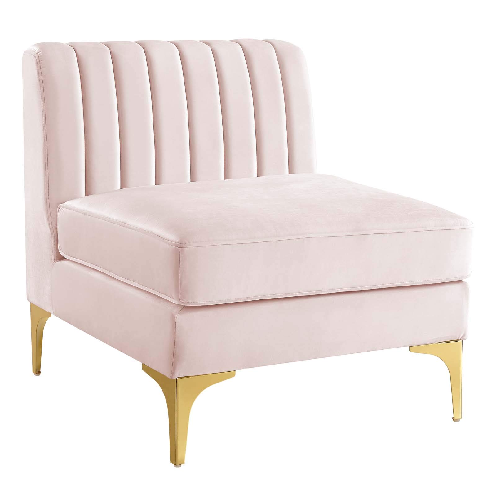 Modway Triumph Channel Tufted Performance Velvet 6-Piece Sectional Sofa in Pink - Modern Living Room Furniture for Small Spaces & Apartments