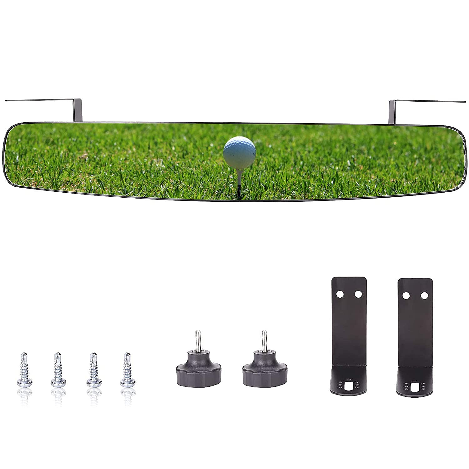 180 Degree Panoramic Golf Cart Rear View Mirror - Universal Fit, Anti-Glare (Black & White) for Enhanced Safety on Golf Courses & Neighborhood Streets