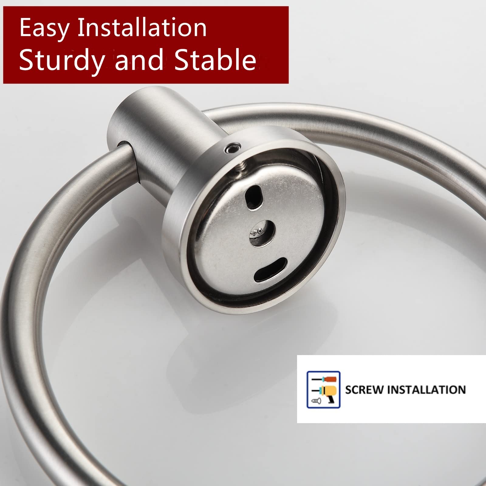 Brushed Nickel Towel Ring Set of 2 - Modern Stainless Steel Bathroom Hand Towel Holder - Perfect for Powder Rooms, Guest Bathrooms & Spa-Style Decor
