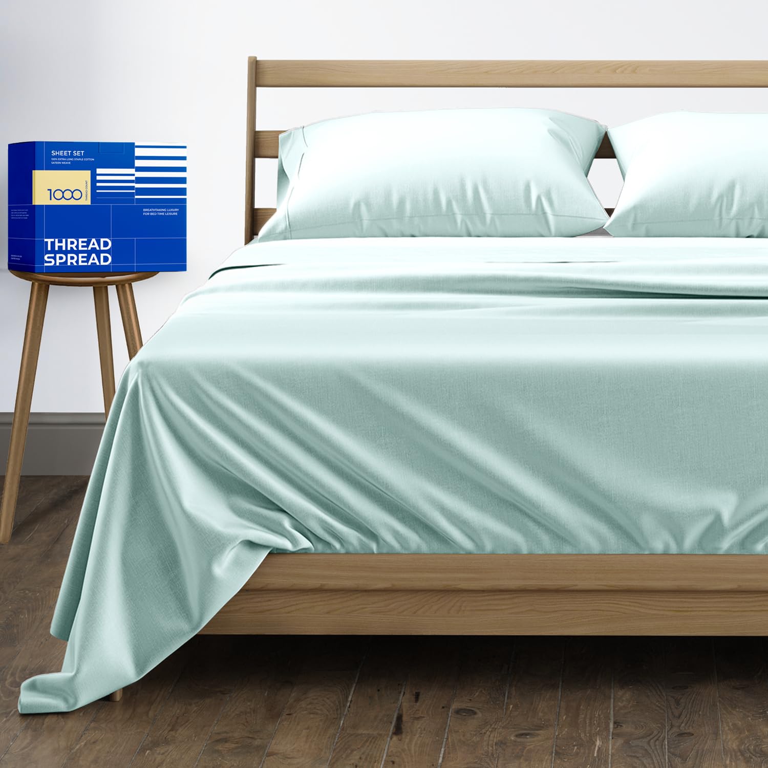 Premium 1000 Thread Count Egyptian Cotton Queen Size Bed Sheet Set - 4 Piece Sateen Weave with 16