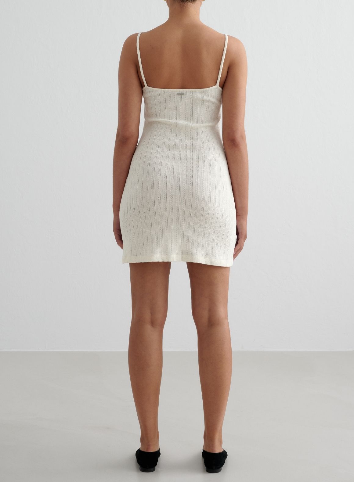 Almond White Pointelle Knit Mini Dress for Women - Summer Casual & Beach Wear