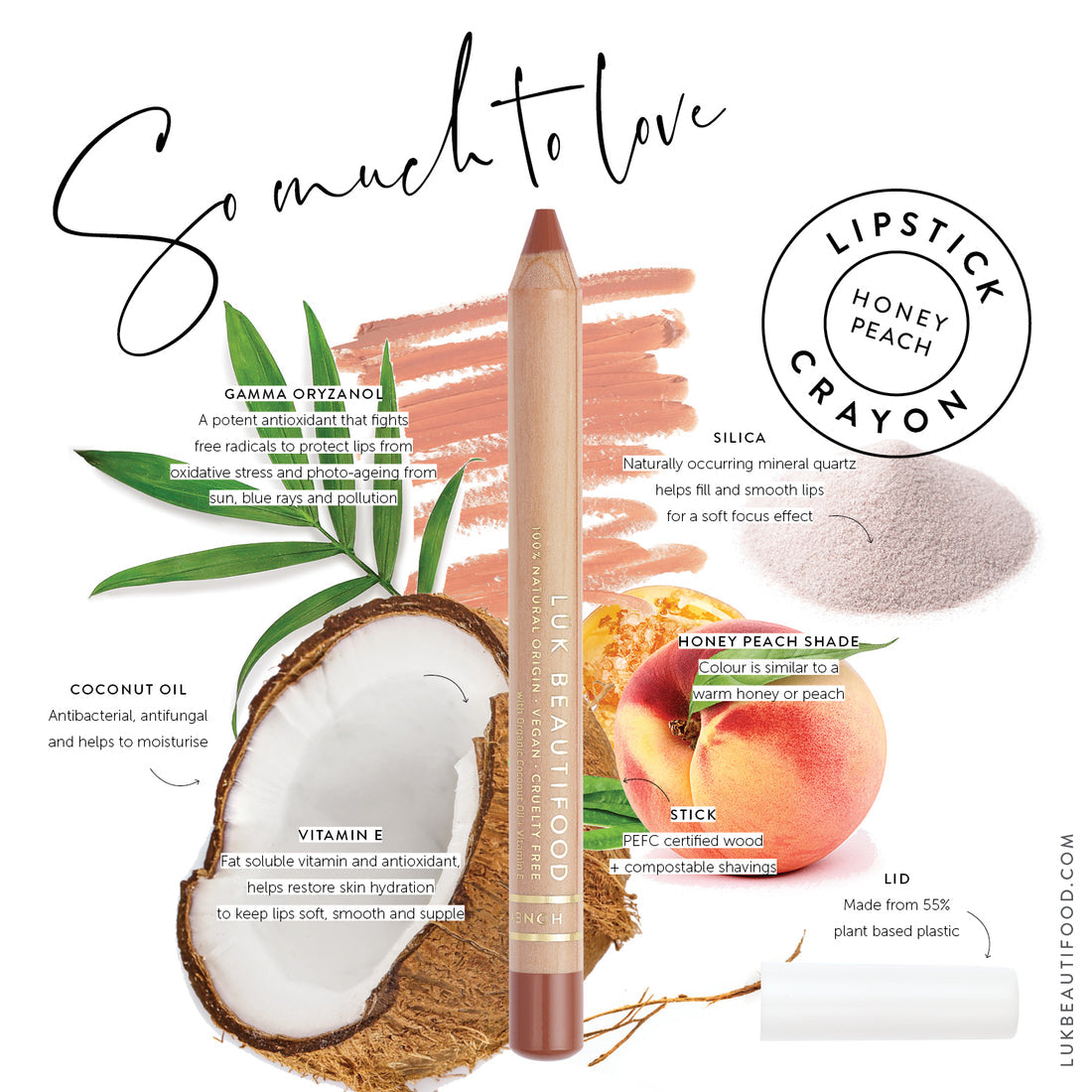 Natural Honey Peach Lipstick Crayon - Vegan, Moisturizing & Long Lasting Lip Color for Everyday Wear & Special Occasions