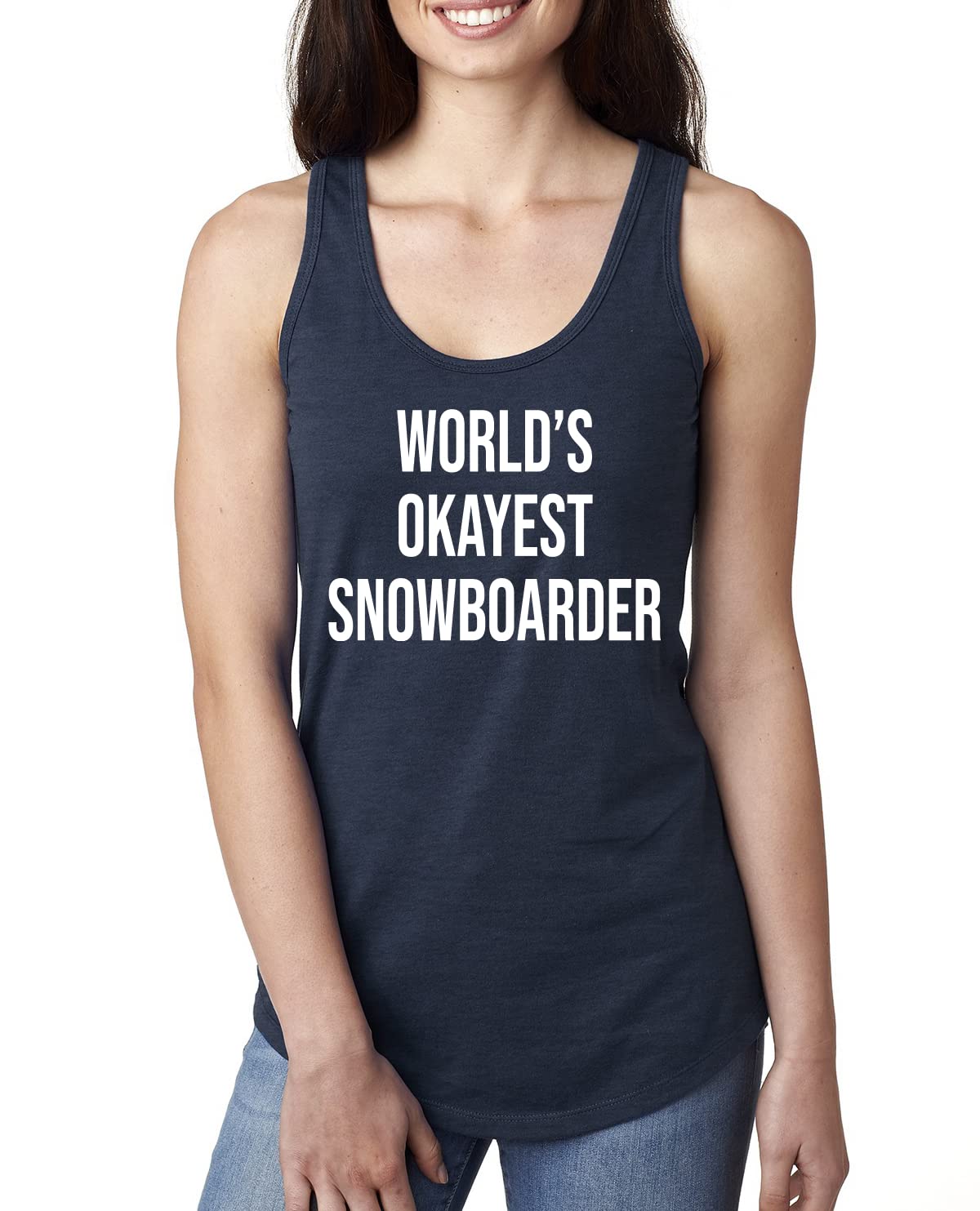 World's Okayest Snowboarder Sports Ladies Racerback Tank Top - Comfortable Athletic Wear for Snowboarding & Winter Sports