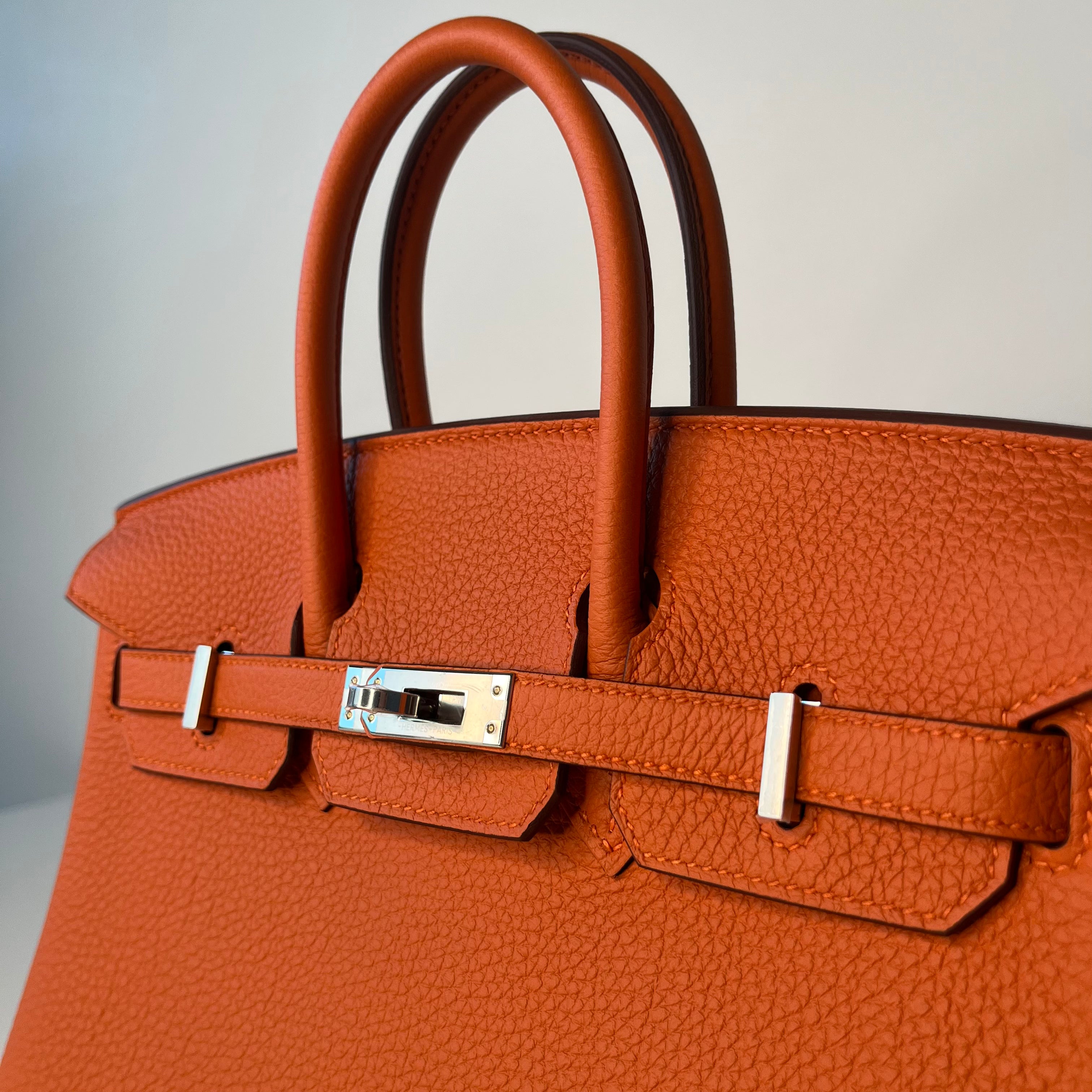 Authentic Hermès Birkin 25 Bag in Orange Togo Leather with Palladium Hardware - Luxury Handbag for Women, Perfect for Work, Travel & Special Occasions