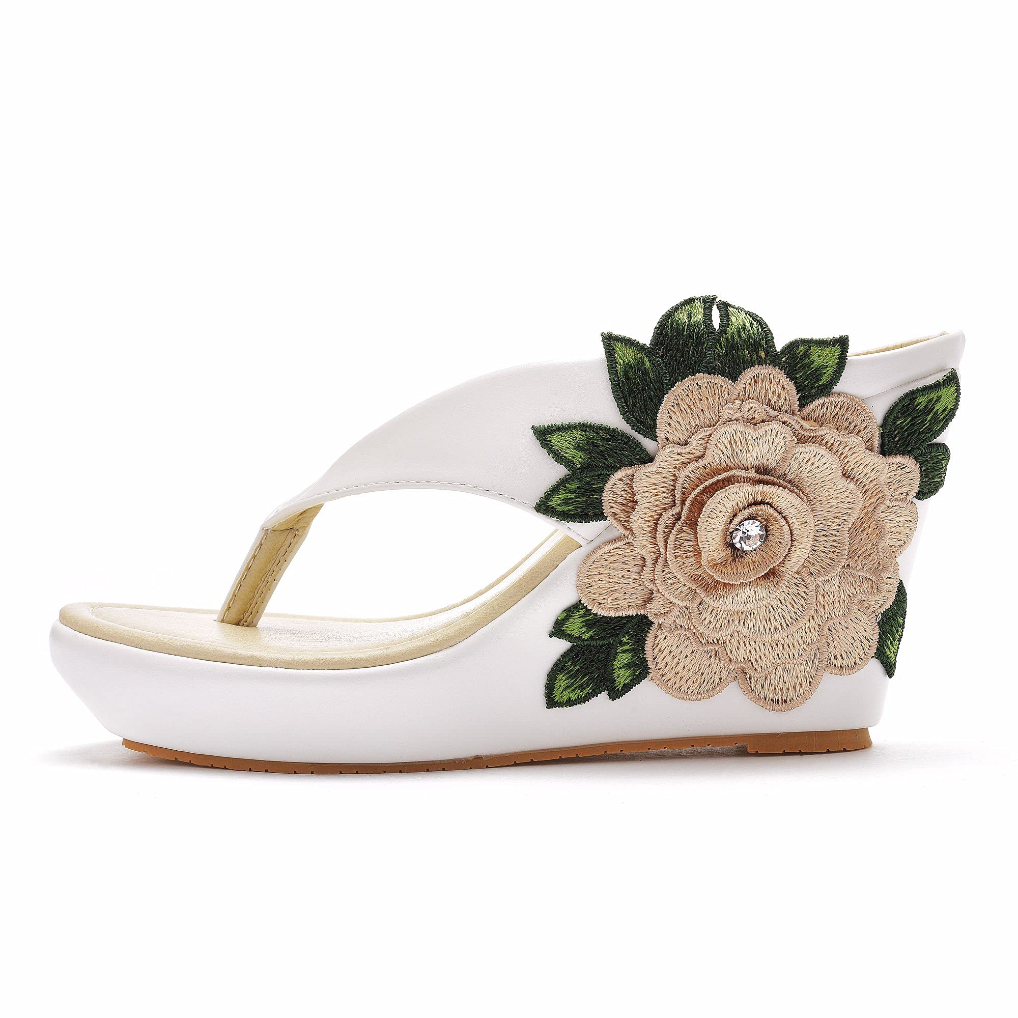 Crystal Queen Women's Bohemian Wedge Sandals - Comfortable Flip Flops for Beach, Summer & Casual Wear | Platform Sandals with Floral Design for Outdoor, Vacation & Fashion