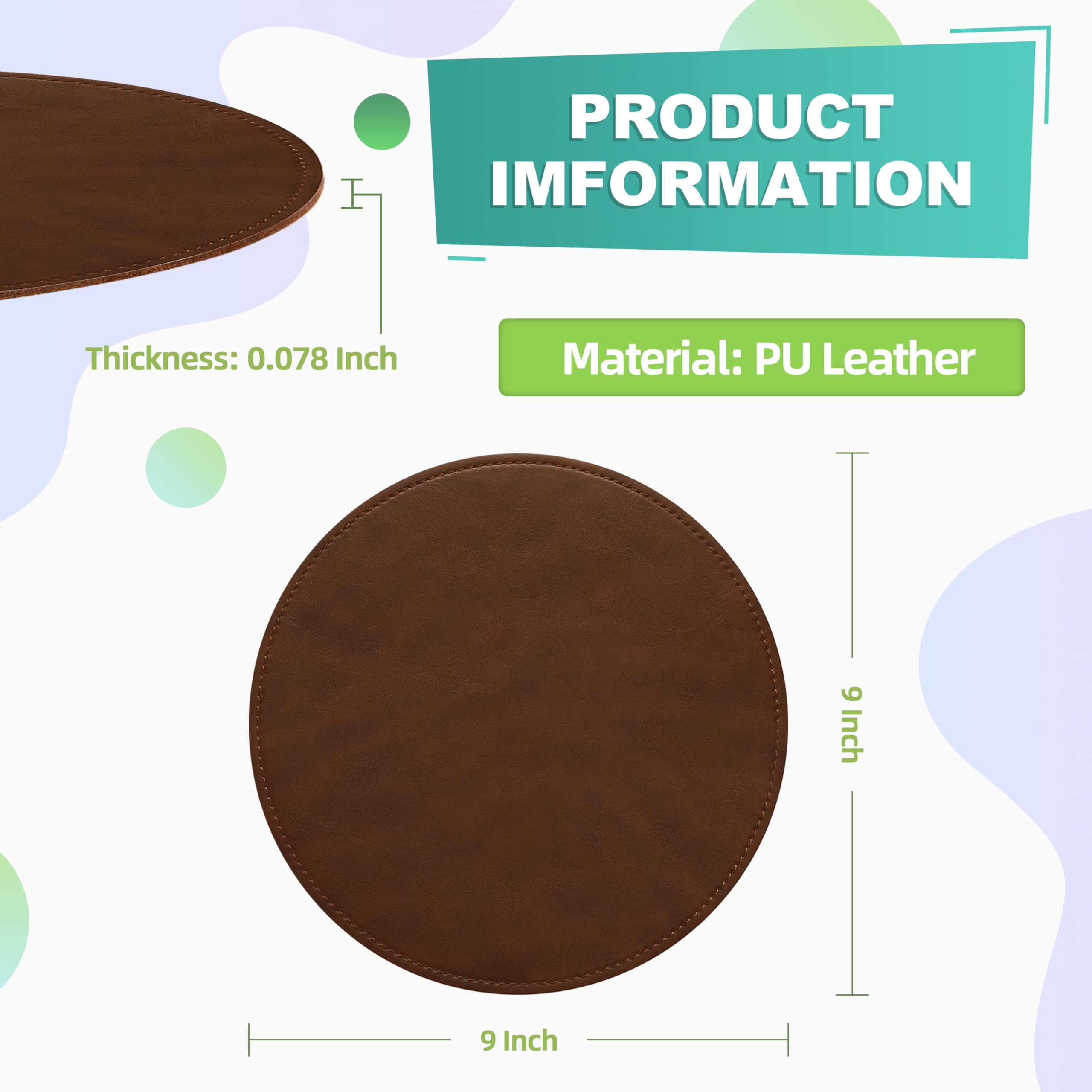 Premium Round PU Leather Mouse Pad with Stitched Edge & Non-Slip Micro-Fiber Base - Waterproof Computer & Laptop Mouse Mat (9x9 Inch, Dark Caramel Brown) for Office, Gaming & Home Workspace