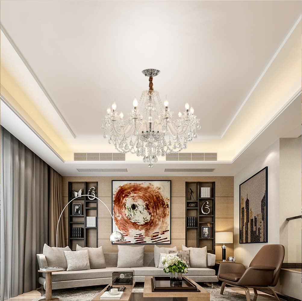 **K9 Clear Crystal Chandelier - 10-Light E12 Bulb Pendant Lighting Fixture for Dining Room, Living Room, Bedroom - Modern Ceiling Light 32 Inches - Perfect for Weddings, Parties & Home Decor**