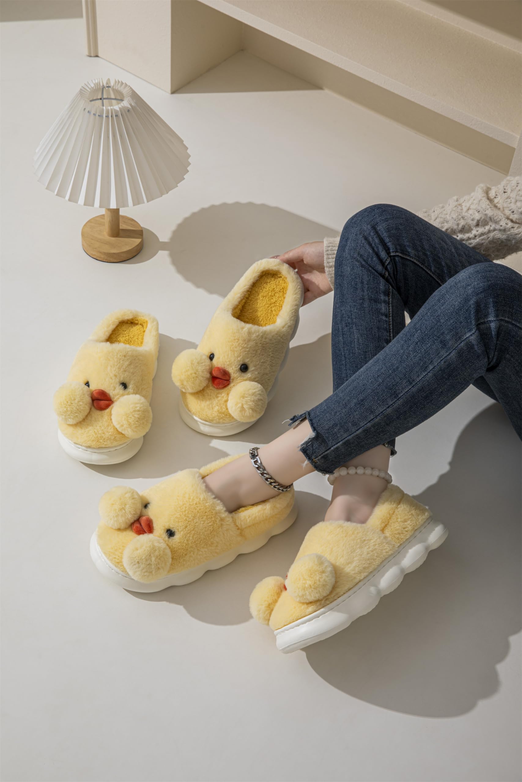 LANFIRE Women's Duck Cotton Slippers - Cozy Warm Plush Animal House Shoes for Indoor Comfort - Perfect for Winter Lounging, Relaxing at Home & Gift Giving