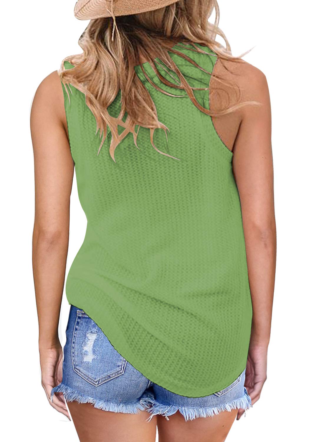 MIHOLL Women's Sleeveless Twist Knot Waffle Knit Tank Top - Cute Casual Summer Shirt for Beach, Travel & Everyday Wear