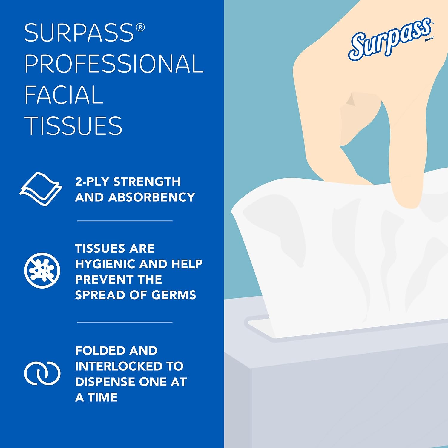 Premium 2-Ply Surpass 21320 Facial Tissues - 110 Sheets per Pop-Up Box, 36 Boxes per Carton | Soft & Strong for Home, Office & Travel Use
