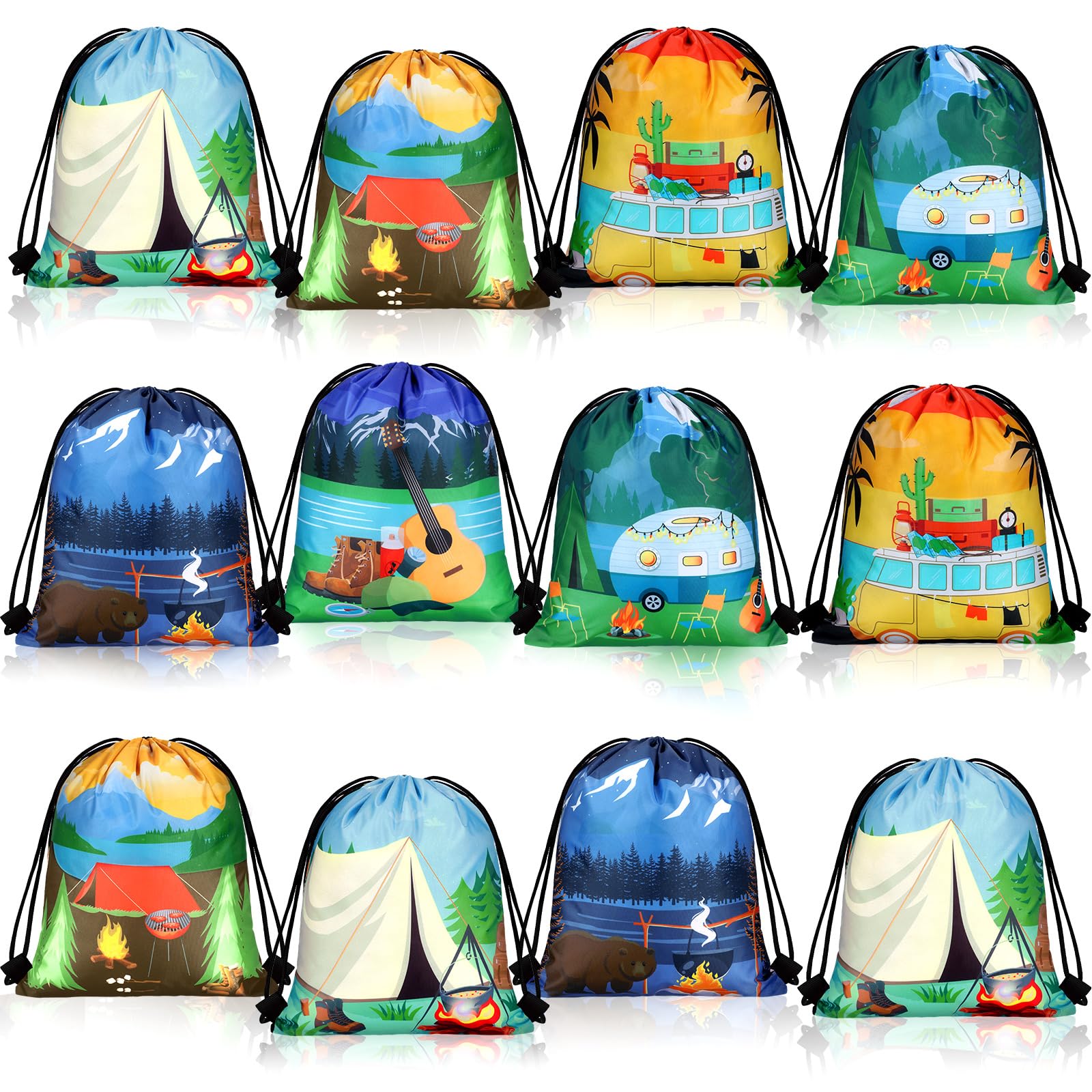 24-Piece Camping Party Favors Set - Adventure Themed Drawstring Bags for Kids, Candy Goodie Bags, Birthday Party Supplies & Outdoor Activities - Perfect for Camping Trips, School Events & Birthday Celebrations