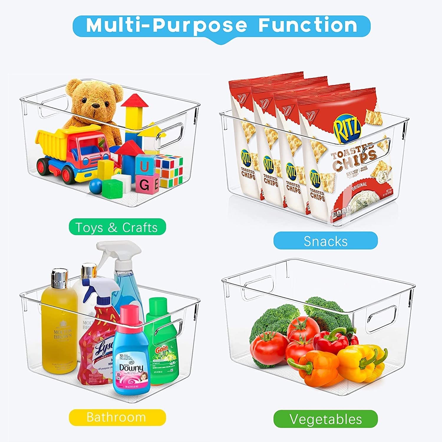 8-Piece Clear Plastic Storage Bin Set - 4 Large & 4 Small Stackable Containers for Pantry, Kitchen, Cabinet Organization | Perfect for Home Edit, Closet & Office Storage Solutions