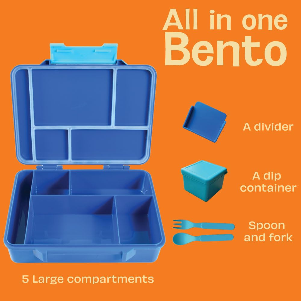 Basil Binge Bento Box - 5 Compartment Leak Proof Lunch Box for Kids (1330ml) | BPA Free & Eco-Friendly Tiffin Box | Perfect for School, Picnics & Travel | Space-Themed Kids Lunch Container
