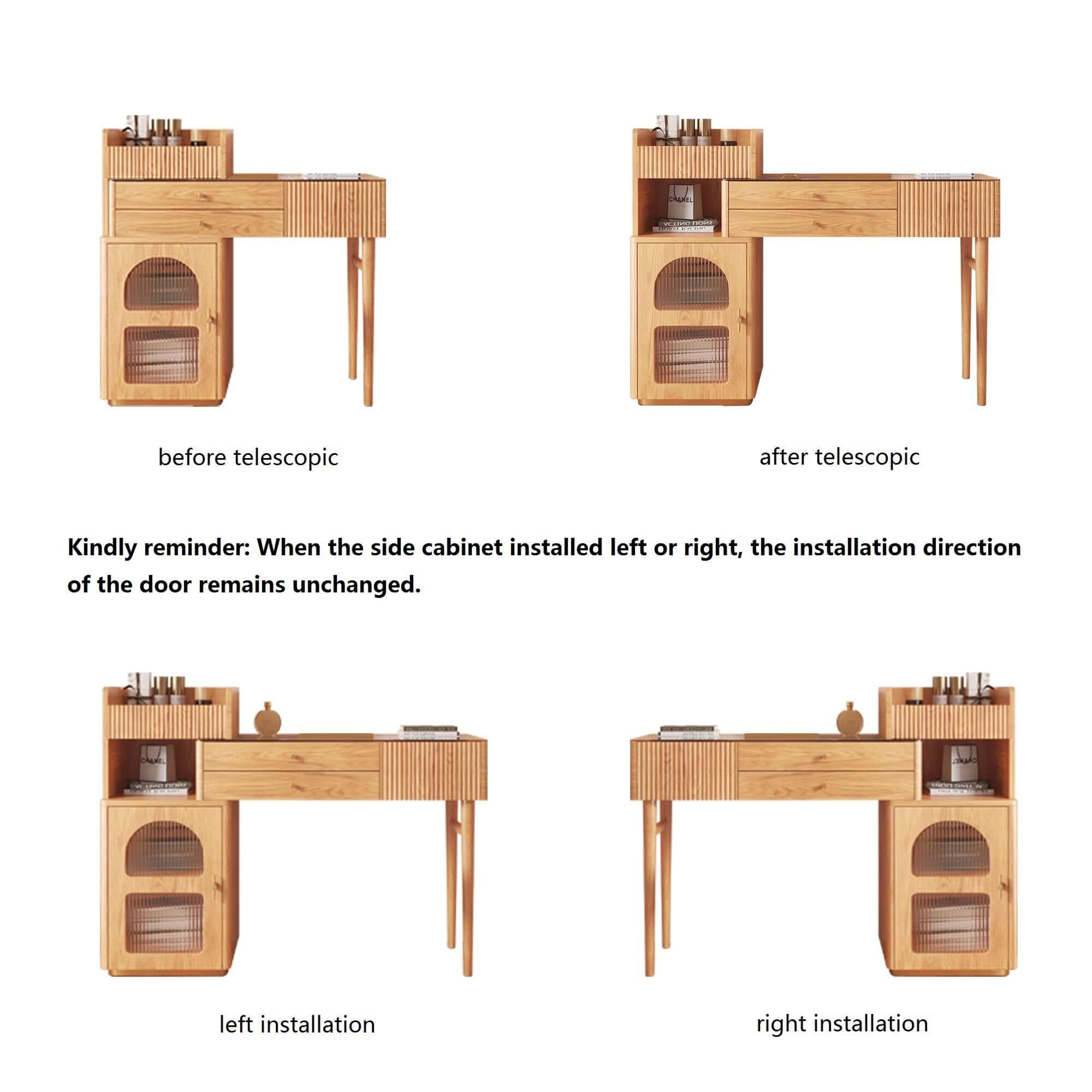 Stylish Wooden Makeup Vanity Table with Open Storage, Drawers & Cabinet - Perfect for Bedroom, Dressing Room & Beauty Salon Organization