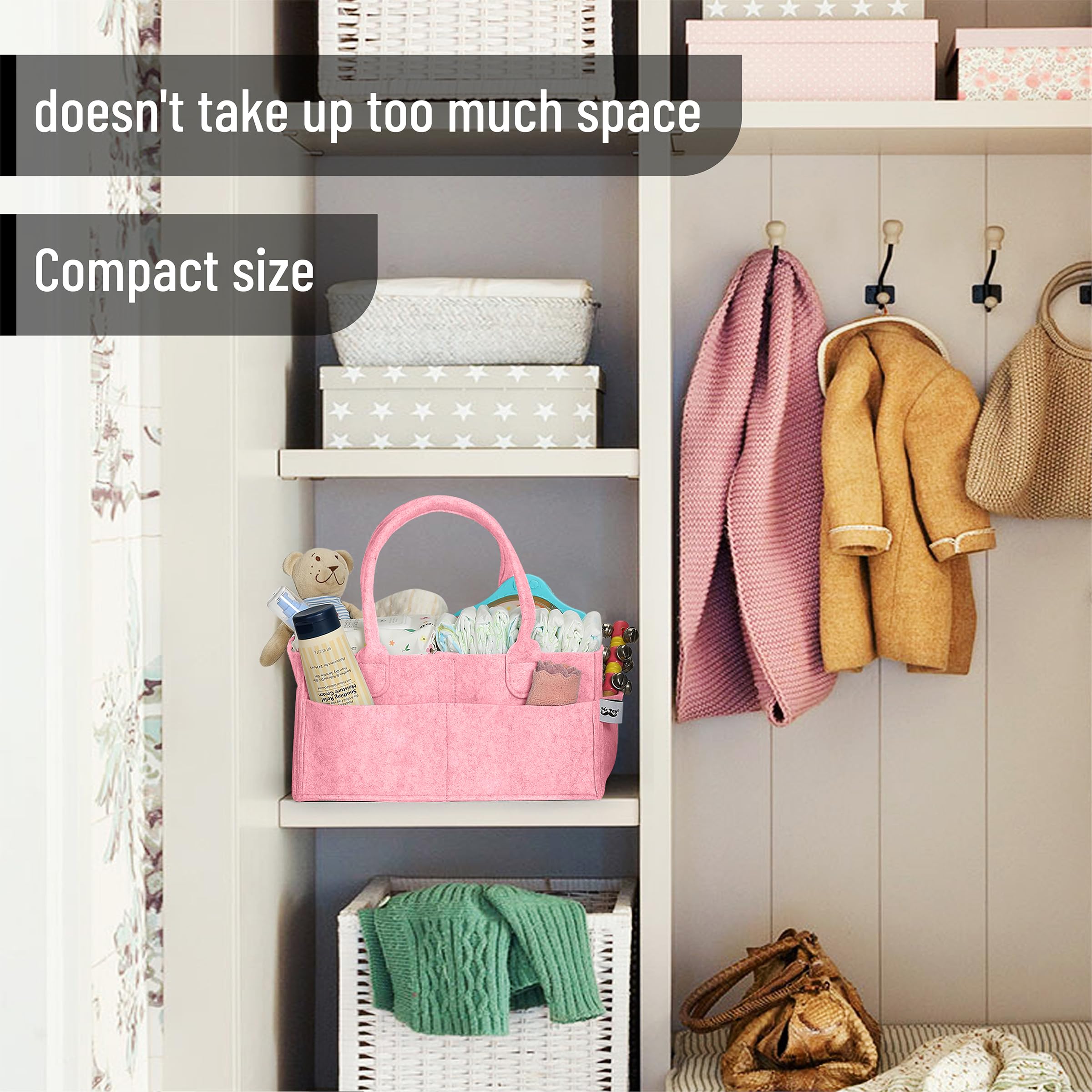 Mr. Pen Baby Diaper Caddy Organizer - Portable Pink Diaper Storage for Nursery, Changing Table & Car - Baby Essentials Organizer for Diapers, Wipes & Supplies - Perfect for Home, Travel & On-the-Go Parents
