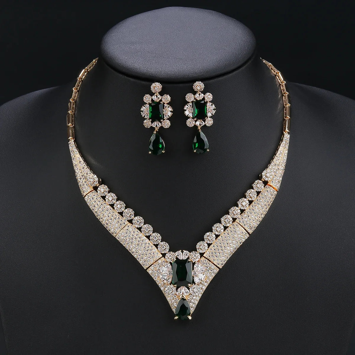 Luxury 2-Piece White, Red, Green Necklace & Earrings Set - Cubic Zirconia Women's Jewelry for Wedding, Party & Special Occasions - CN11227 | Perfect for Bridal Accessories, Anniversary Gifts & Evening Events
