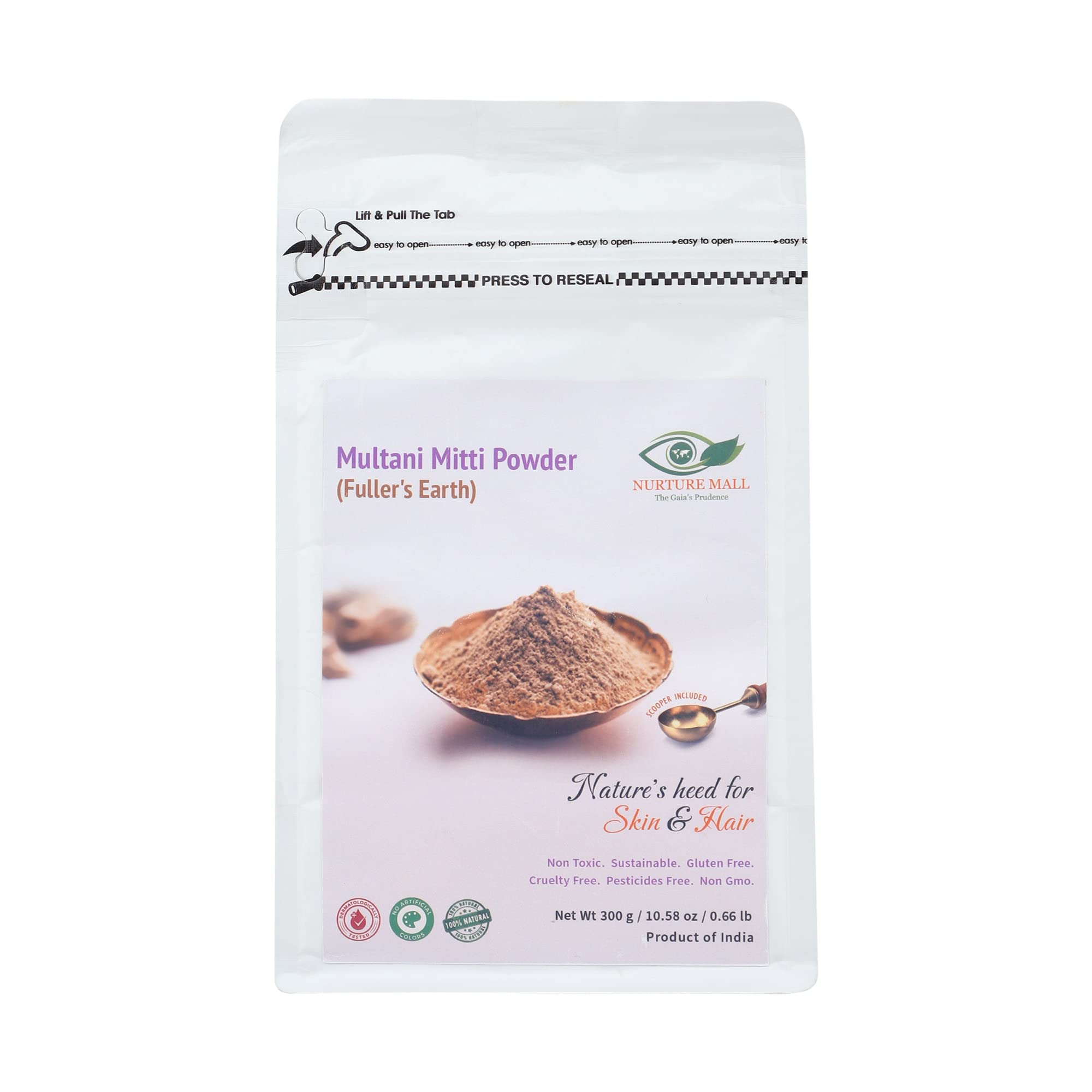 Nurture Mall Natural Multani Mitti Powder (300g) - Pure Clay for Oil Control, Glowing Skin & Hair, Reduces Pimples & Blackheads | Perfect for DIY Face Masks & Hair Treatments at Home