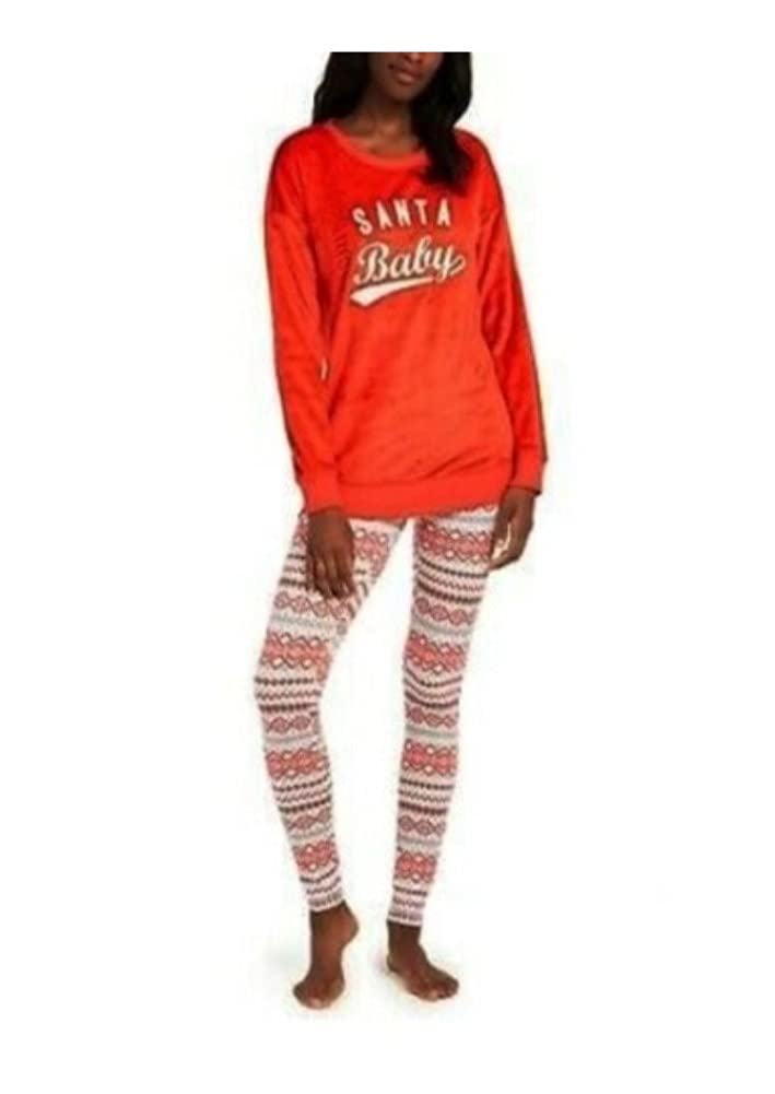 Jenni Women's Faux Fur Tunic & Leggings Christmas Pajama Set - Santa Baby Print - Size Small - Cozy Holiday Sleepwear for Christmas Eve & Winter Nights