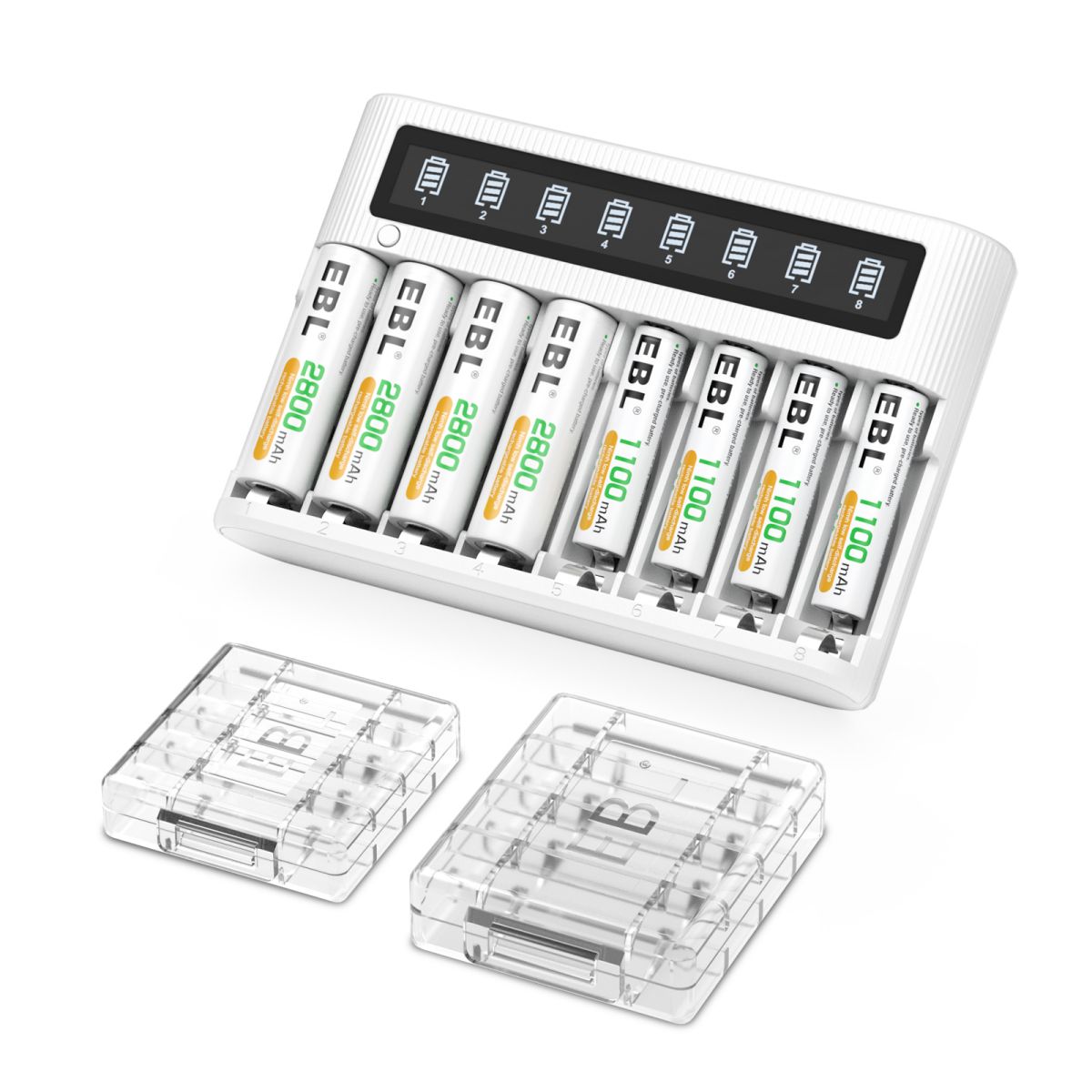 EBL AA AAA Rechargeable Batteries with FY 809 8 Bay LCD Battery Charger - Power Your Cameras, Toys, Flashlights & More