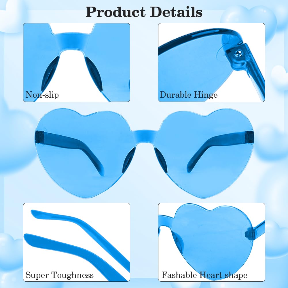 Heart Shaped Sunglasses for Women & Men - Blue Oversized Heart Sunglasses 2 Pack, Trendy Unisex Heart Frame Sunglasses for Girls & Boys - Perfect for Birthday Parties, Beach Outings & Summer Fashion Accessories