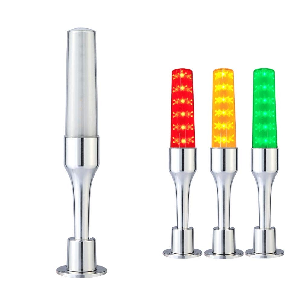 24V LED Industrial Signal Tower Light - 3 Color (Red, Yellow, Green) 90° Folding with 90dB Buzzer Alarm for CNC Machines & Factory Equipment | Steady Light & Sound Warning System for Industrial Automation & Safety Monitoring