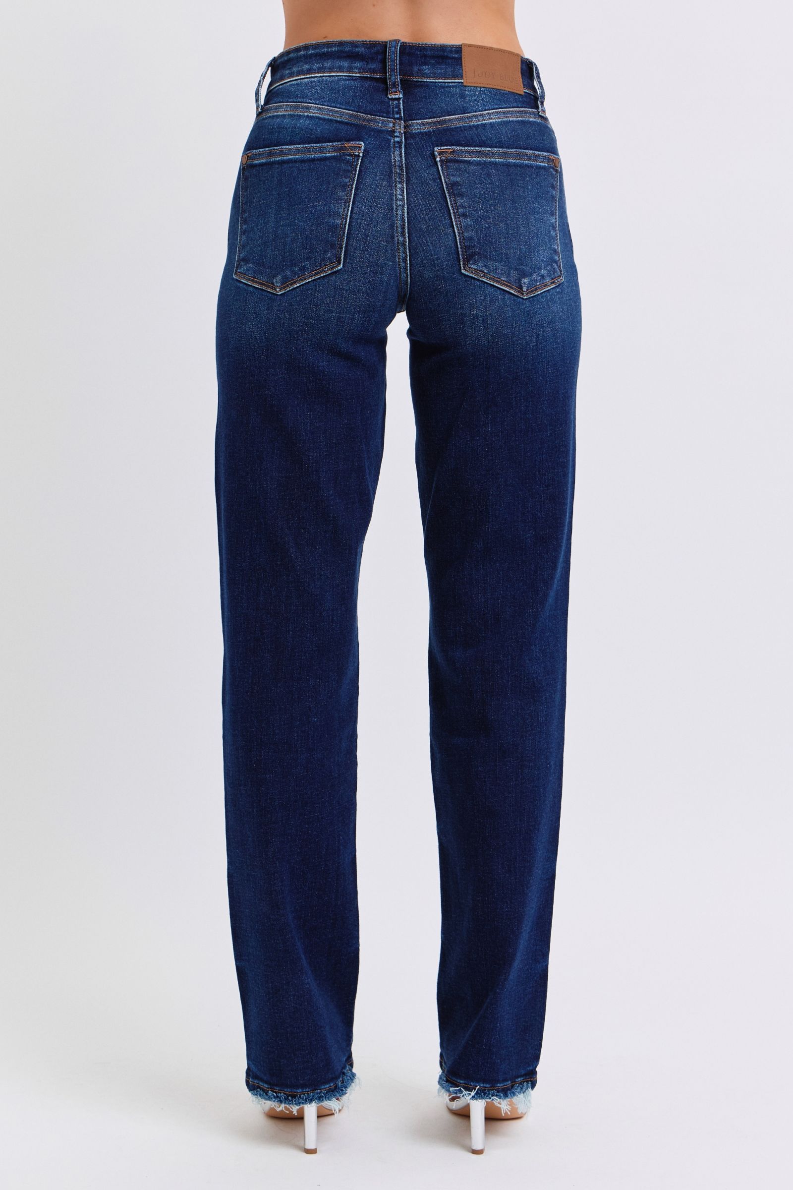 Judy Blue Women's Full Size Raw Hem Straight Leg Jeans - High Waist Denim Pants for Casual Wear & Everyday Outfits